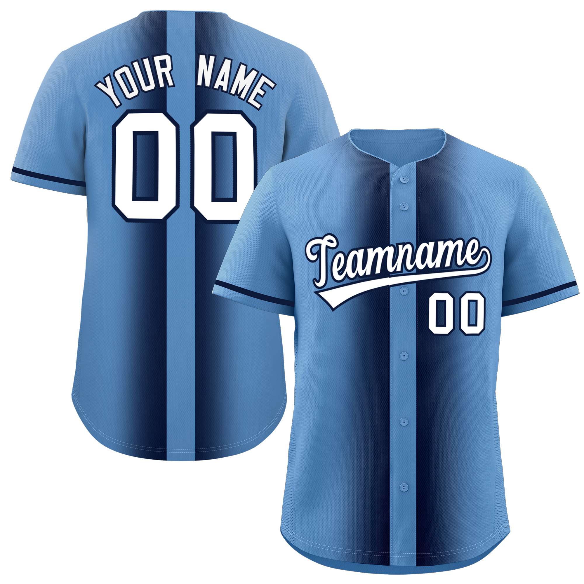 Custom Light Blue Navy Lapel Gradient Fashion Authentic Baseball Jersey