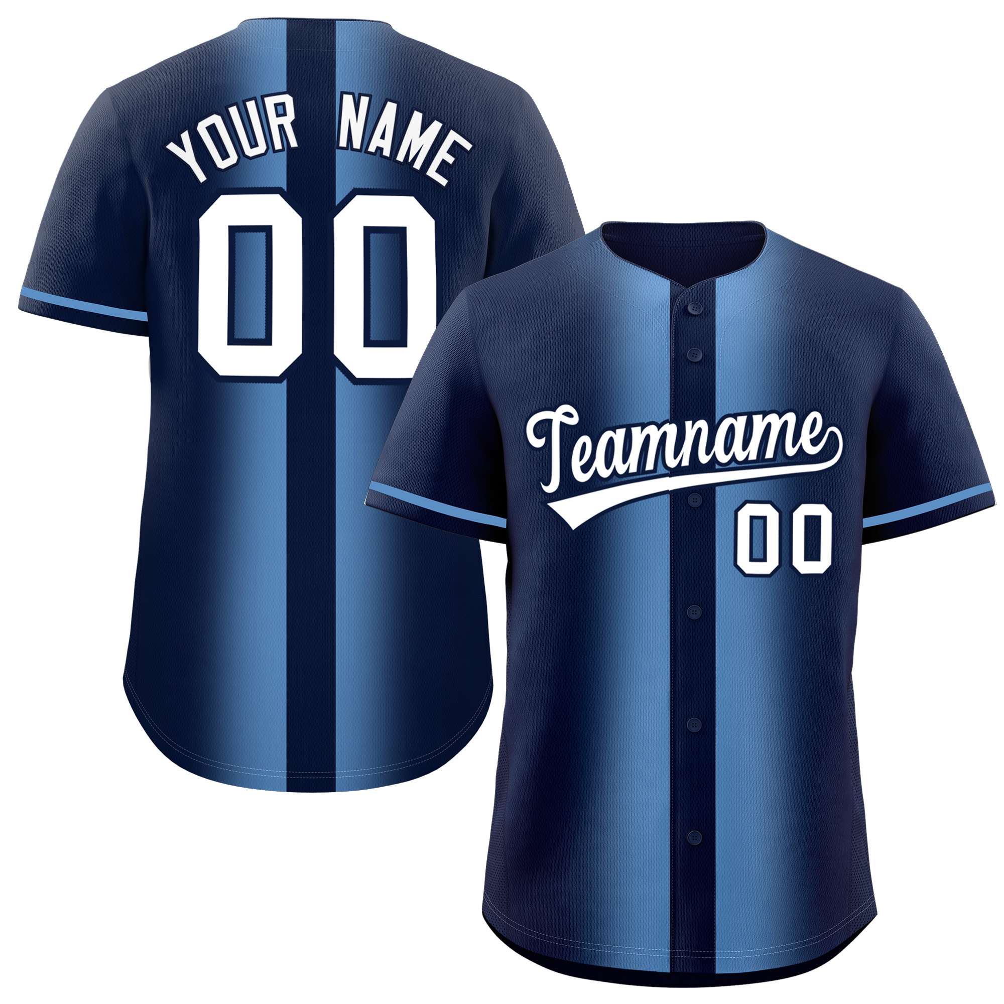 Custom Navy Light Blue Lapel Gradient Fashion Authentic Baseball Jersey