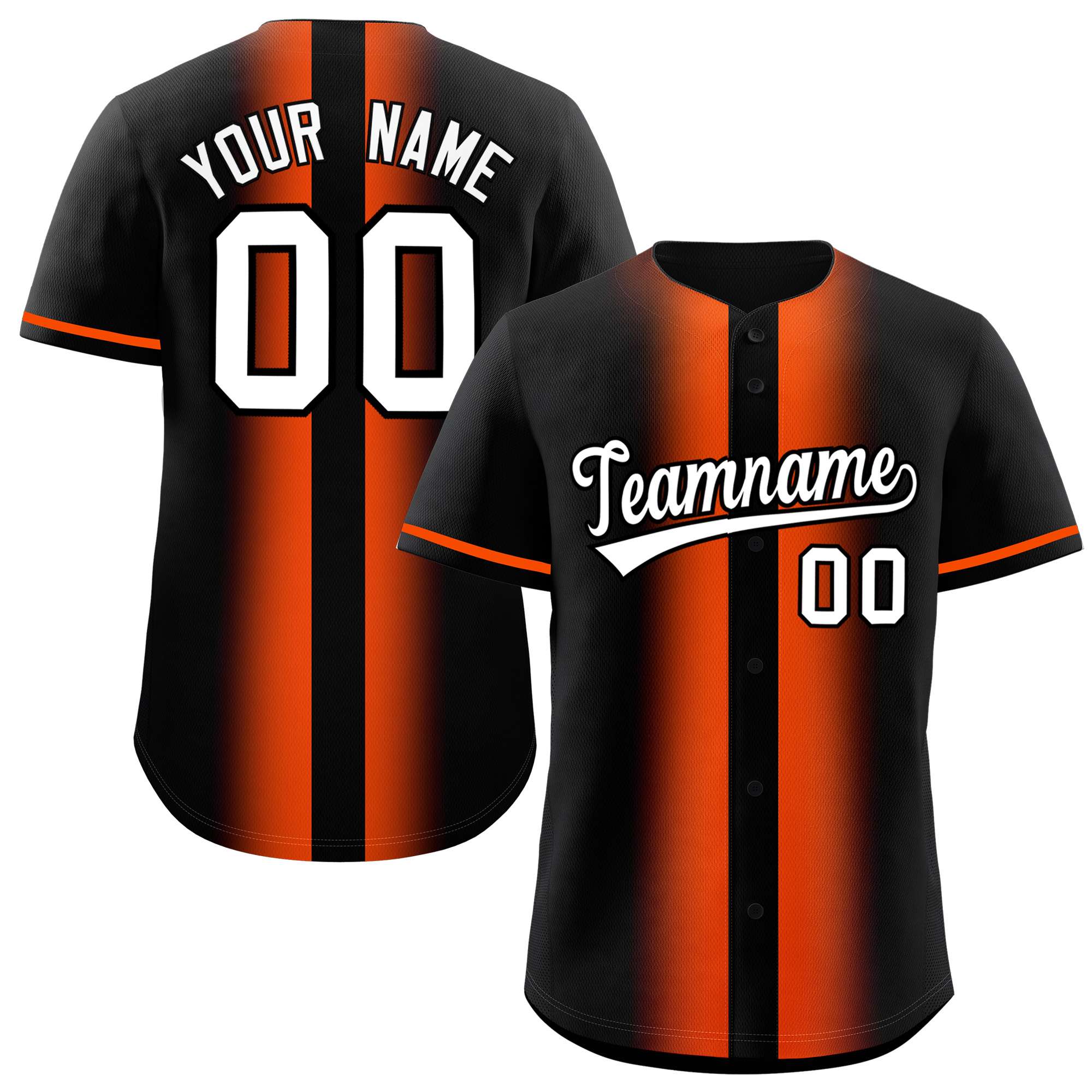 Custom Black Orange Lapel Gradient Fashion Authentic Baseball Jersey