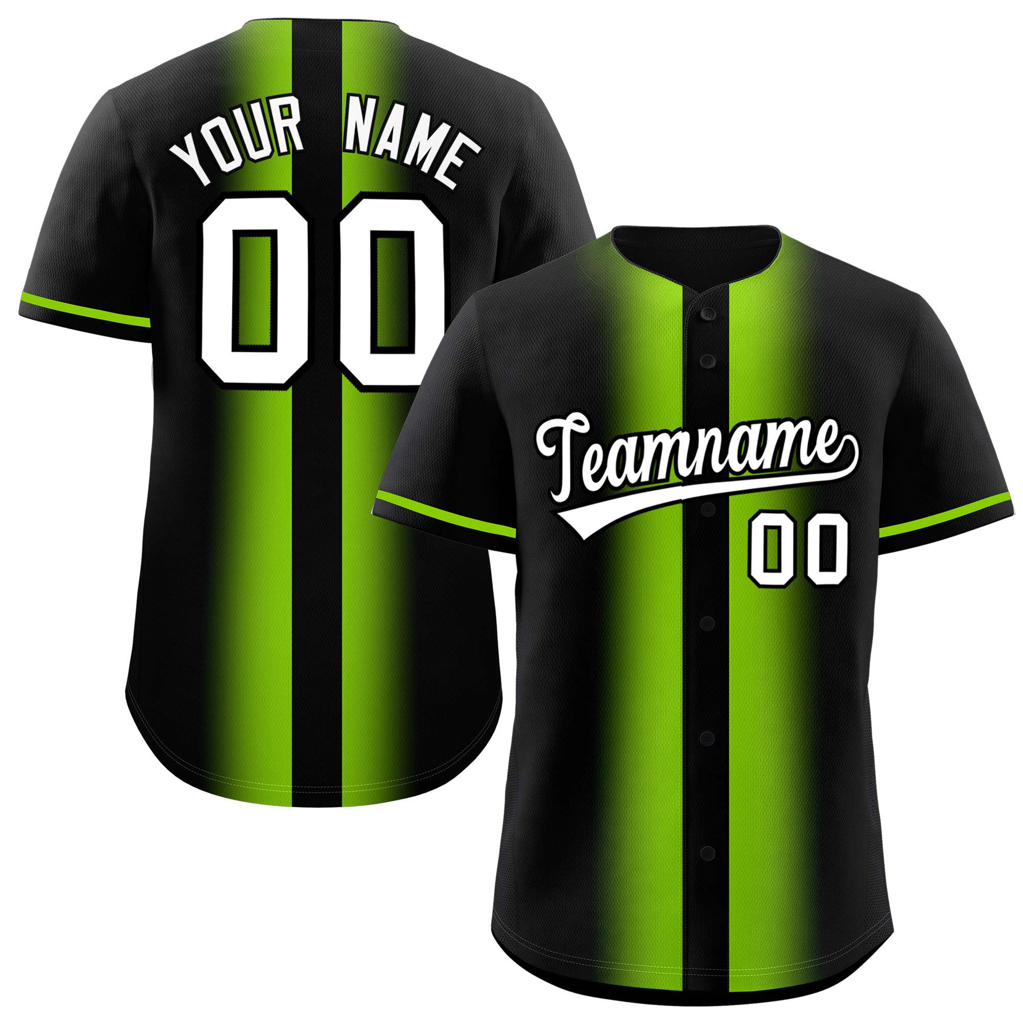 Custom Black Neon Green Lapel Gradient Fashion Authentic Baseball Jersey