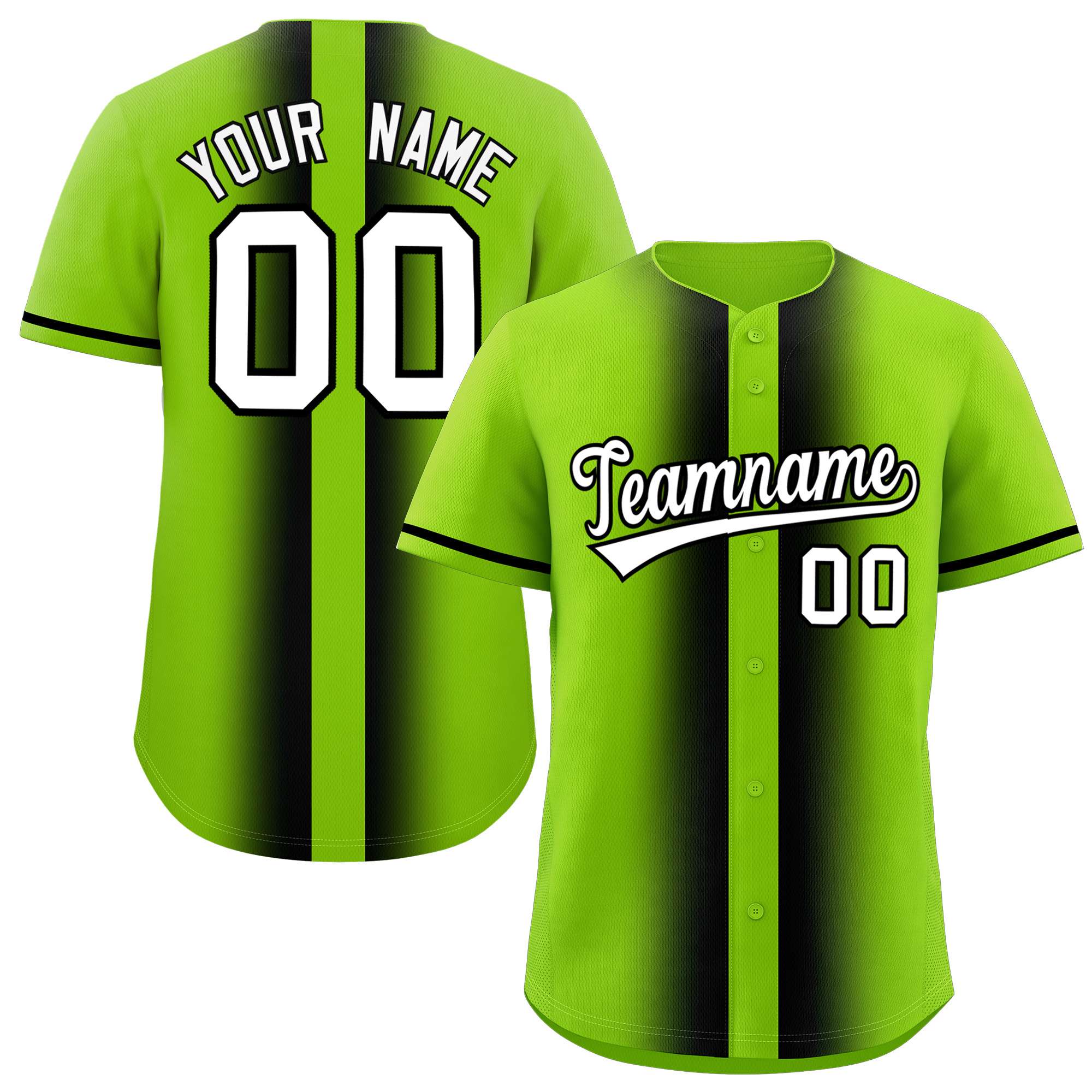 Custom Neon Green Black Lapel Gradient Fashion Authentic Baseball Jersey