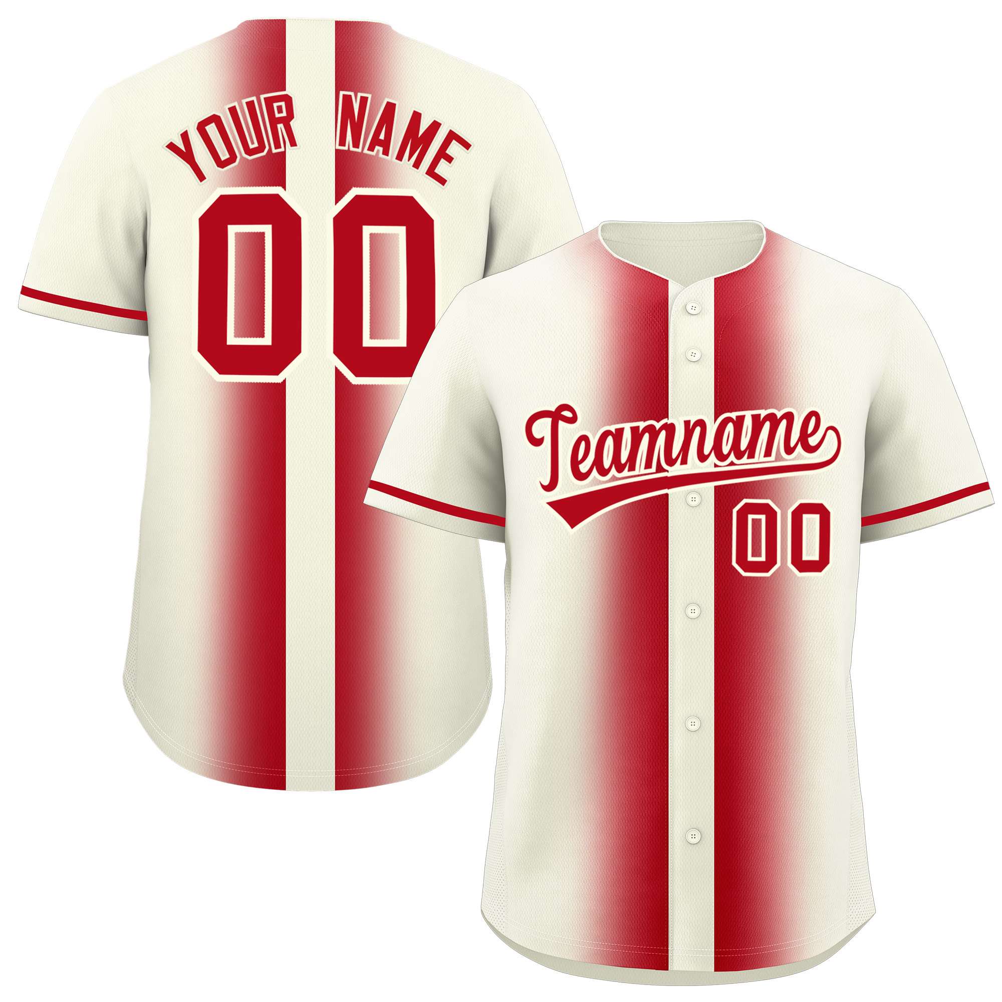 Custom Cream Red Lapel Gradient Fashion Authentic Baseball Jersey