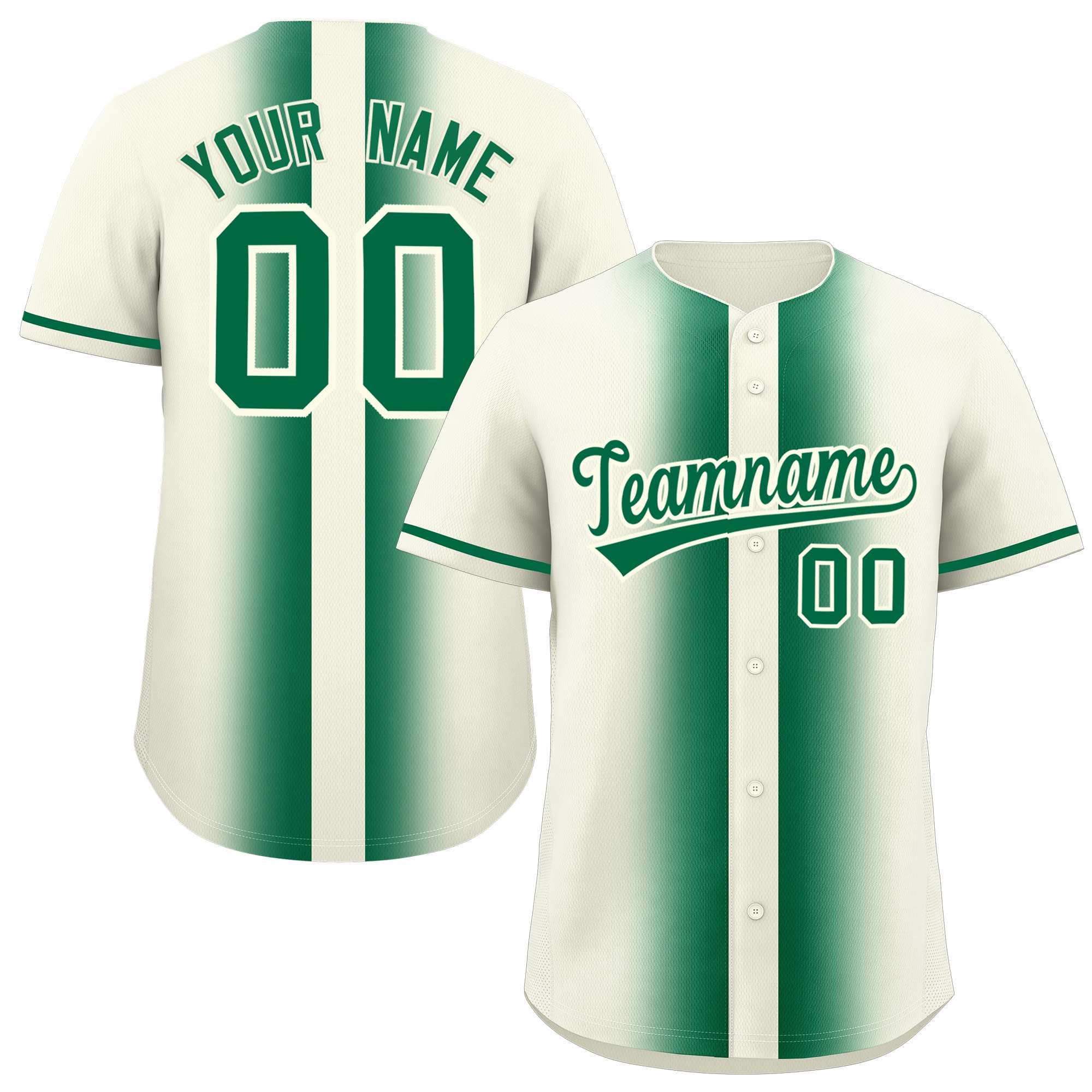 Custom Cream Kelly Green Lapel Gradient Fashion Authentic Baseball Jersey