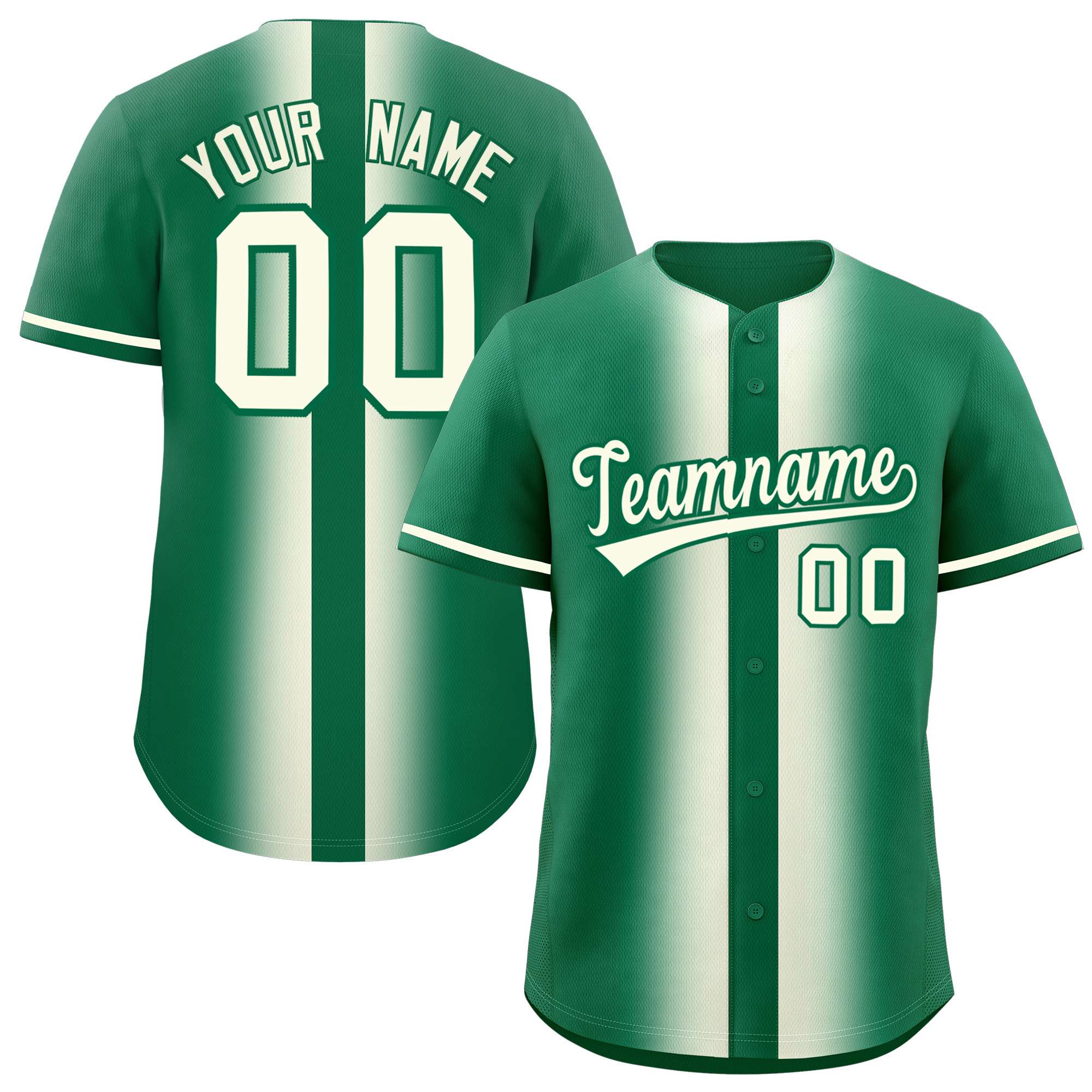 Custom Kelly Green Cream Lapel Gradient Fashion Authentic Baseball Jersey