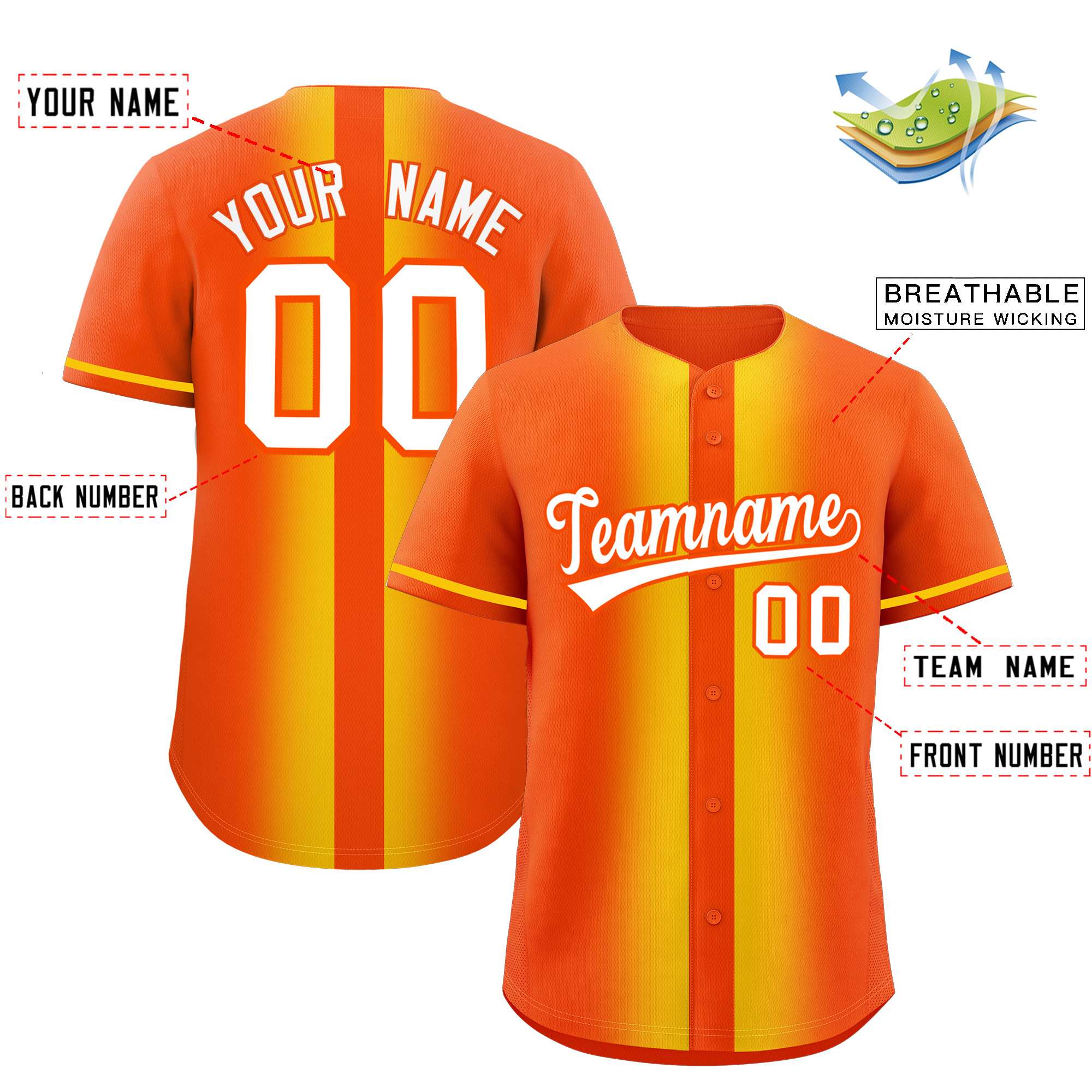 Custom Orange Gold Lapel Gradient Fashion Authentic Baseball Jersey