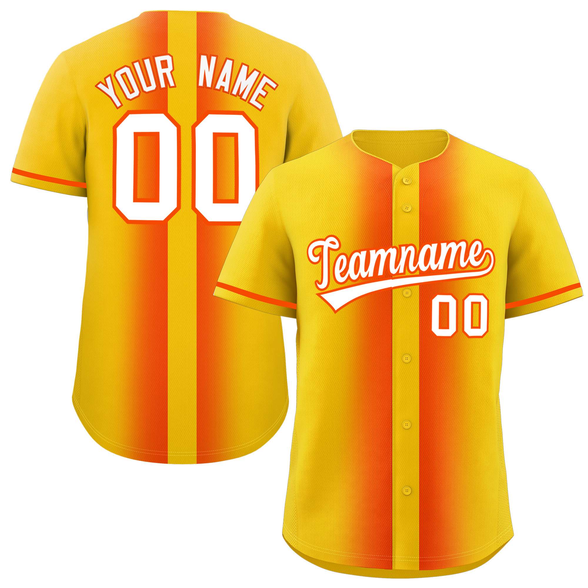 Custom Gold Orange Lapel Gradient Fashion Authentic Baseball Jersey