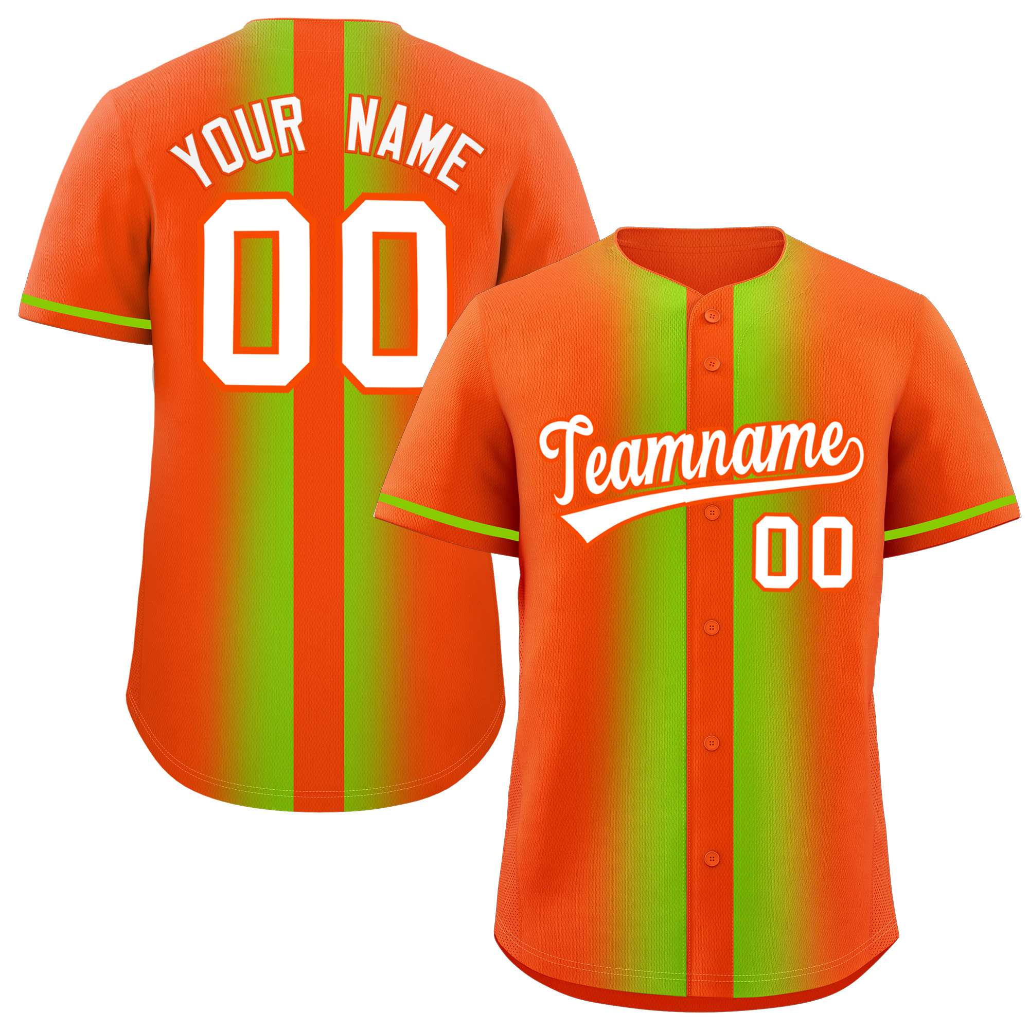 Custom Orange Neon Green Lapel Gradient Fashion Authentic Baseball Jersey