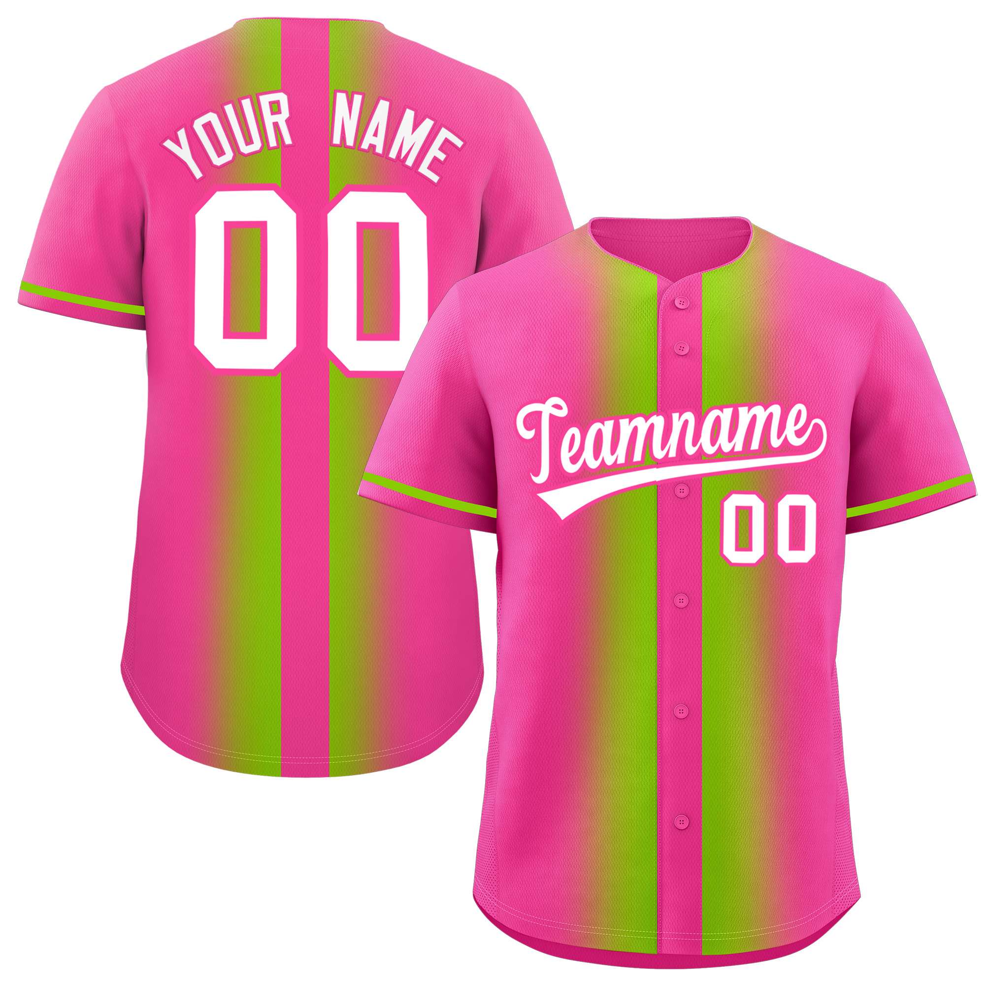 Custom Pink Neon Green Lapel Gradient Fashion Authentic Baseball Jersey