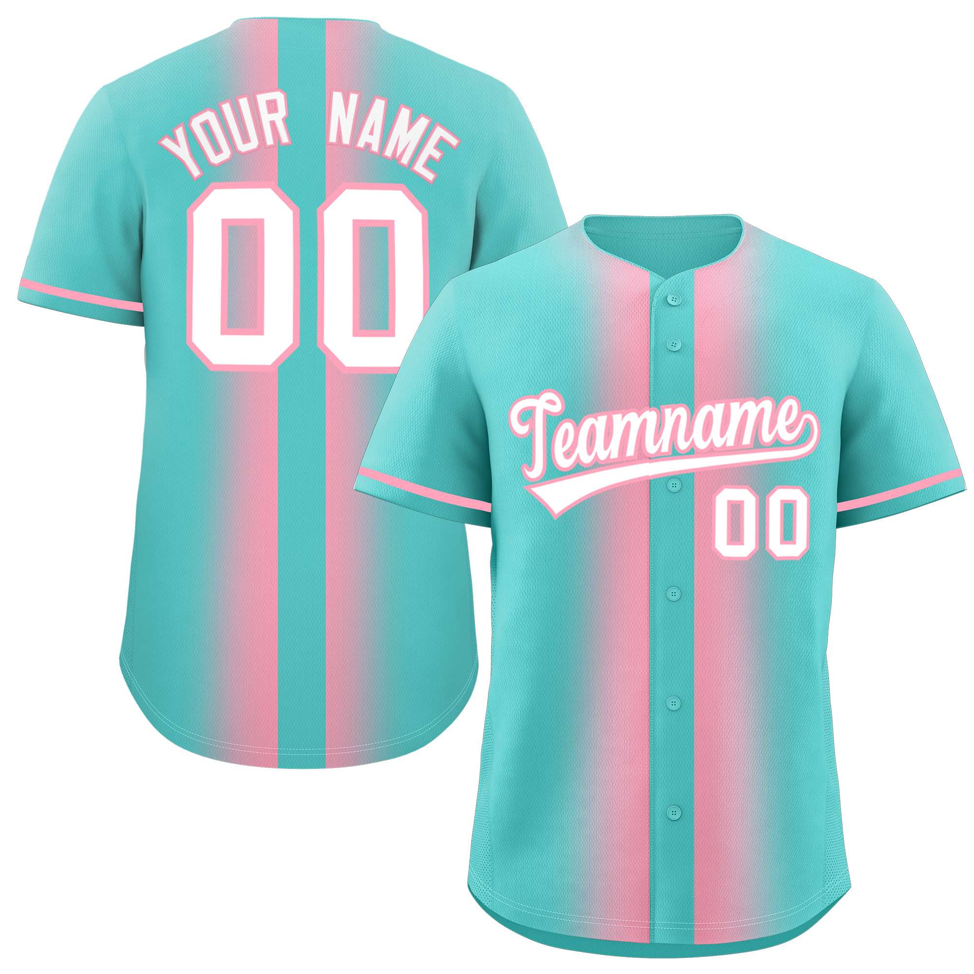 Custom Bright Green Light Pink Lapel Gradient Fashion Authentic Baseball Jersey