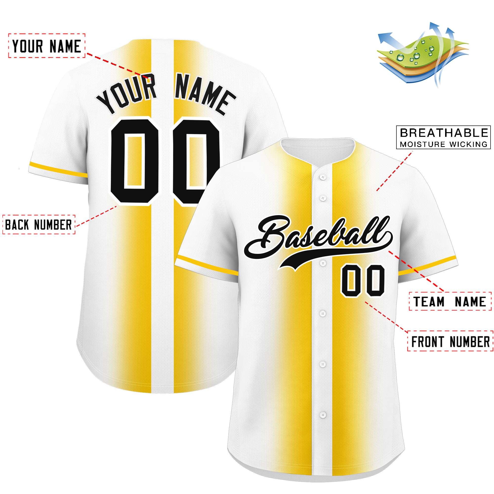 Custom White Gold Lapel Gradient Fashion Authentic Baseball Jersey