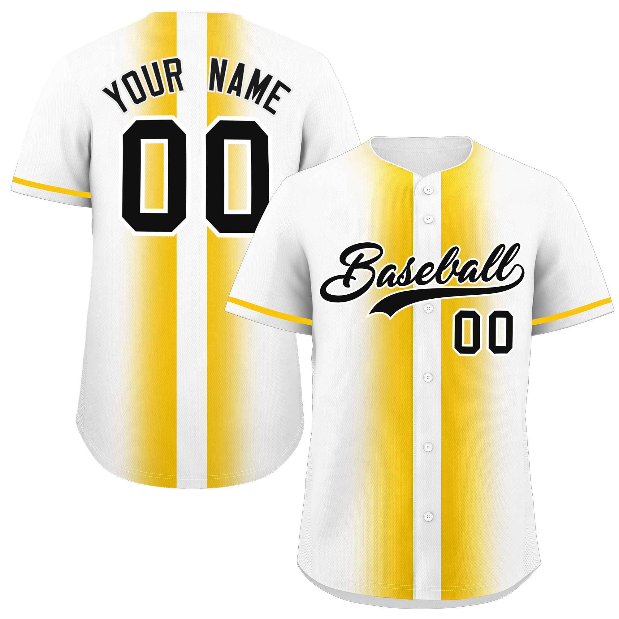 Custom White Gold Lapel Gradient Fashion Authentic Baseball Jersey