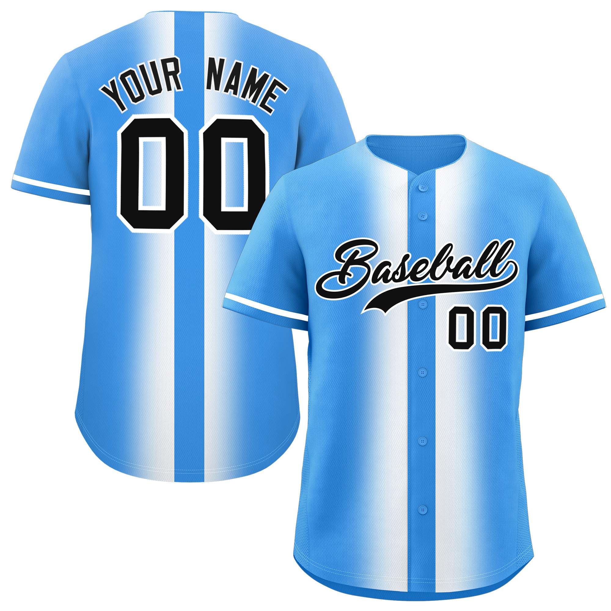 Custom Powder Blue White Lapel Gradient Fashion Authentic Baseball Jersey