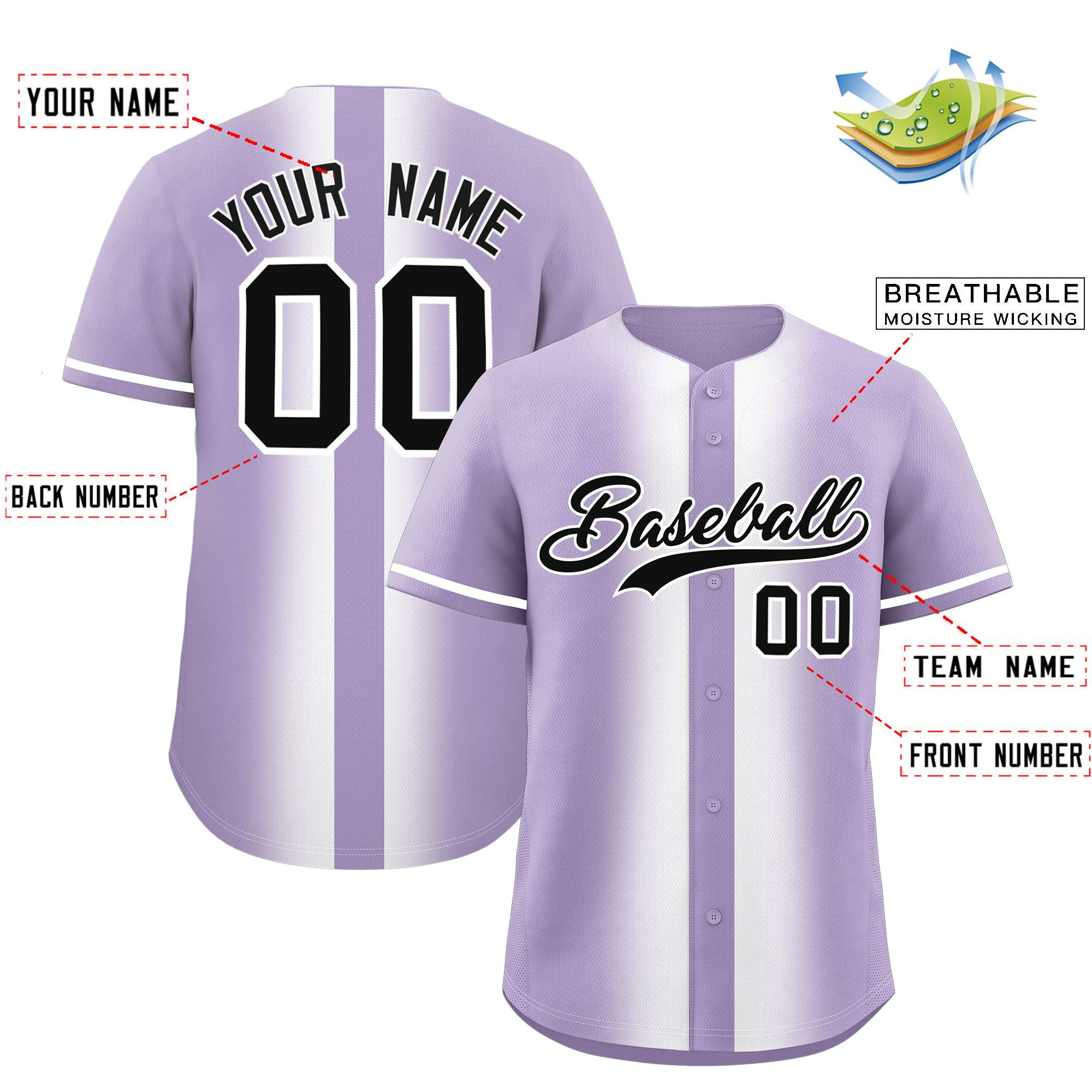 Custom Light Purple White Lapel Gradient Fashion Authentic Baseball Jersey