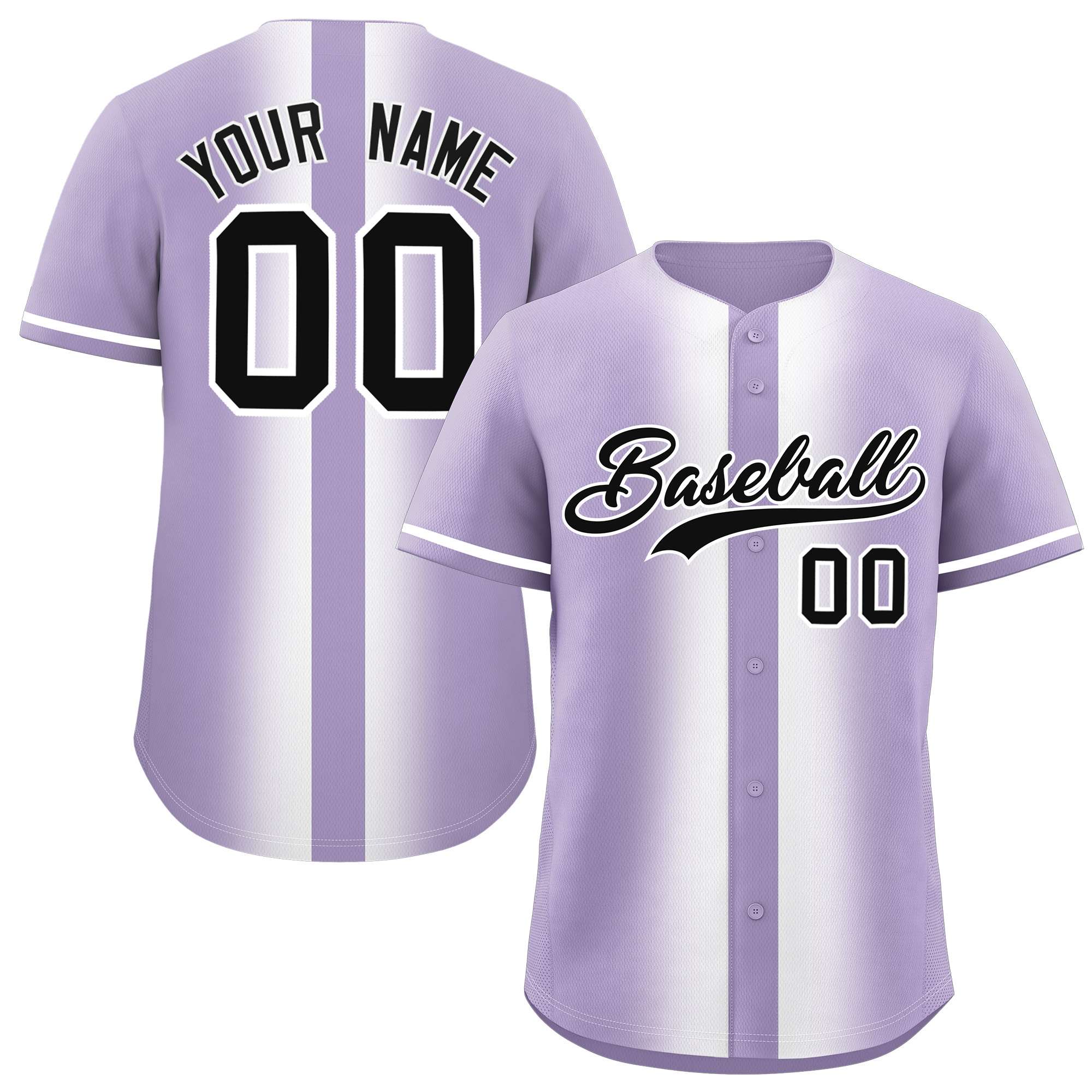 Custom Light Purple White Lapel Gradient Fashion Authentic Baseball Jersey