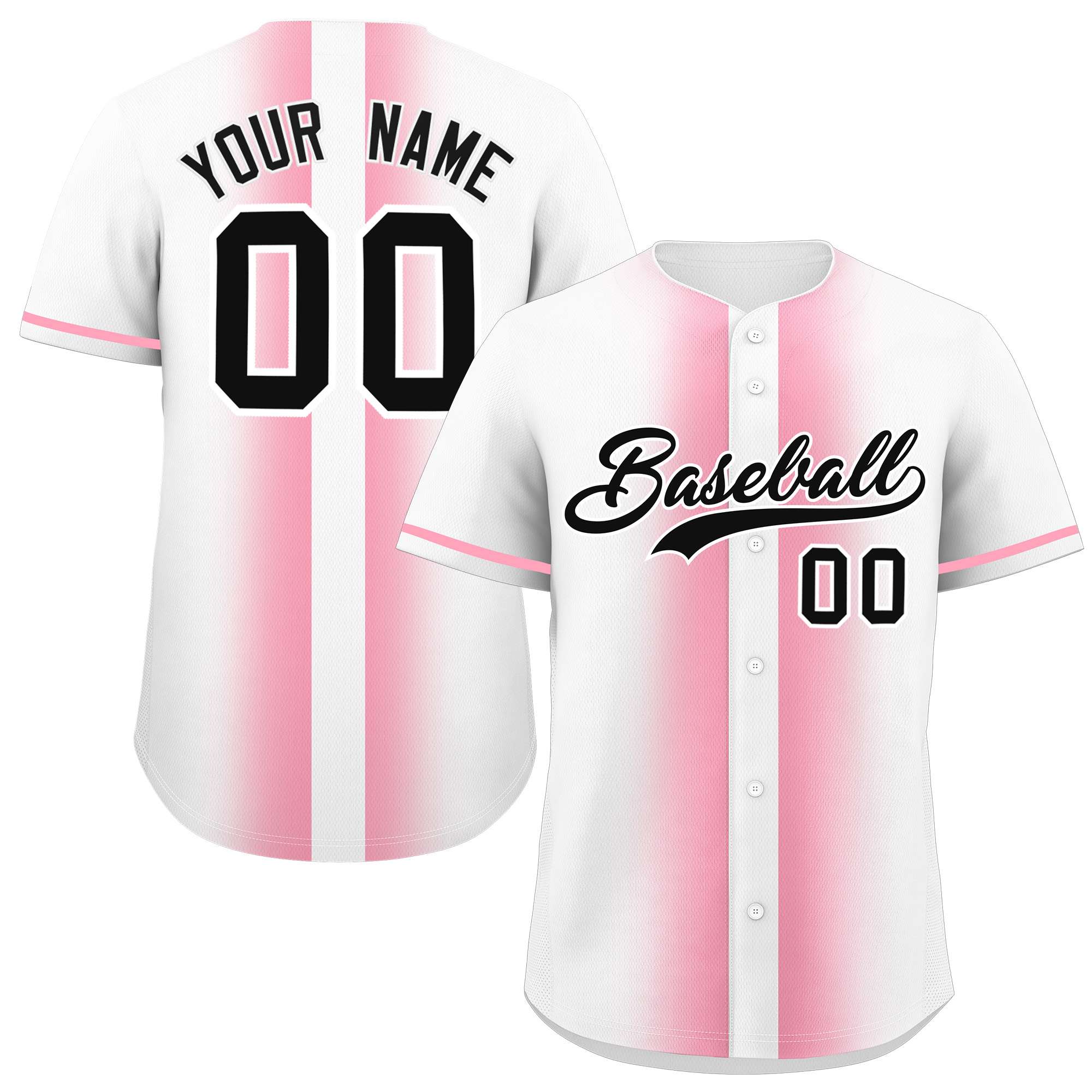 Custom White Light Pink Lapel Gradient Fashion Authentic Baseball Jersey