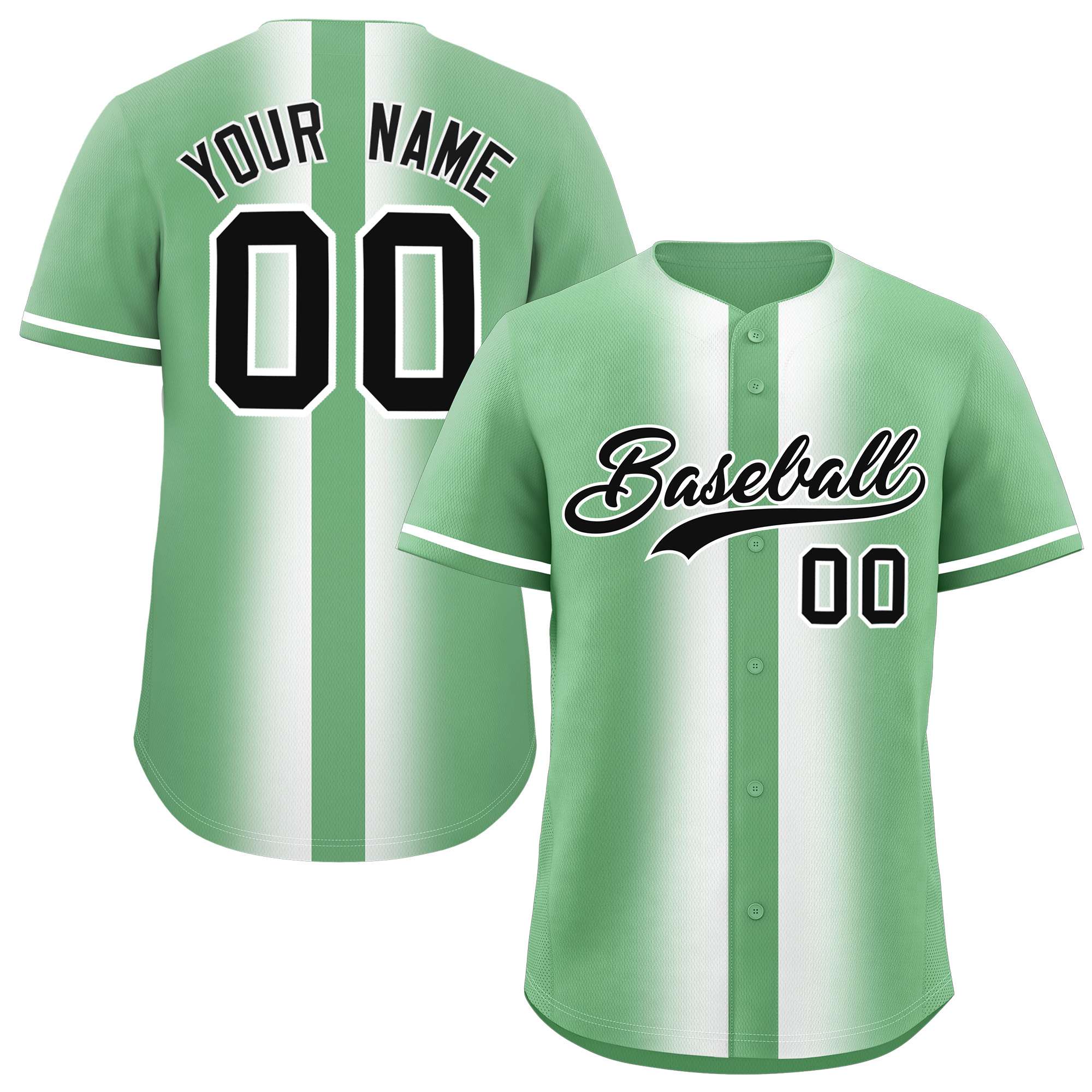 Custom Green White Lapel Gradient Fashion Authentic Baseball Jersey