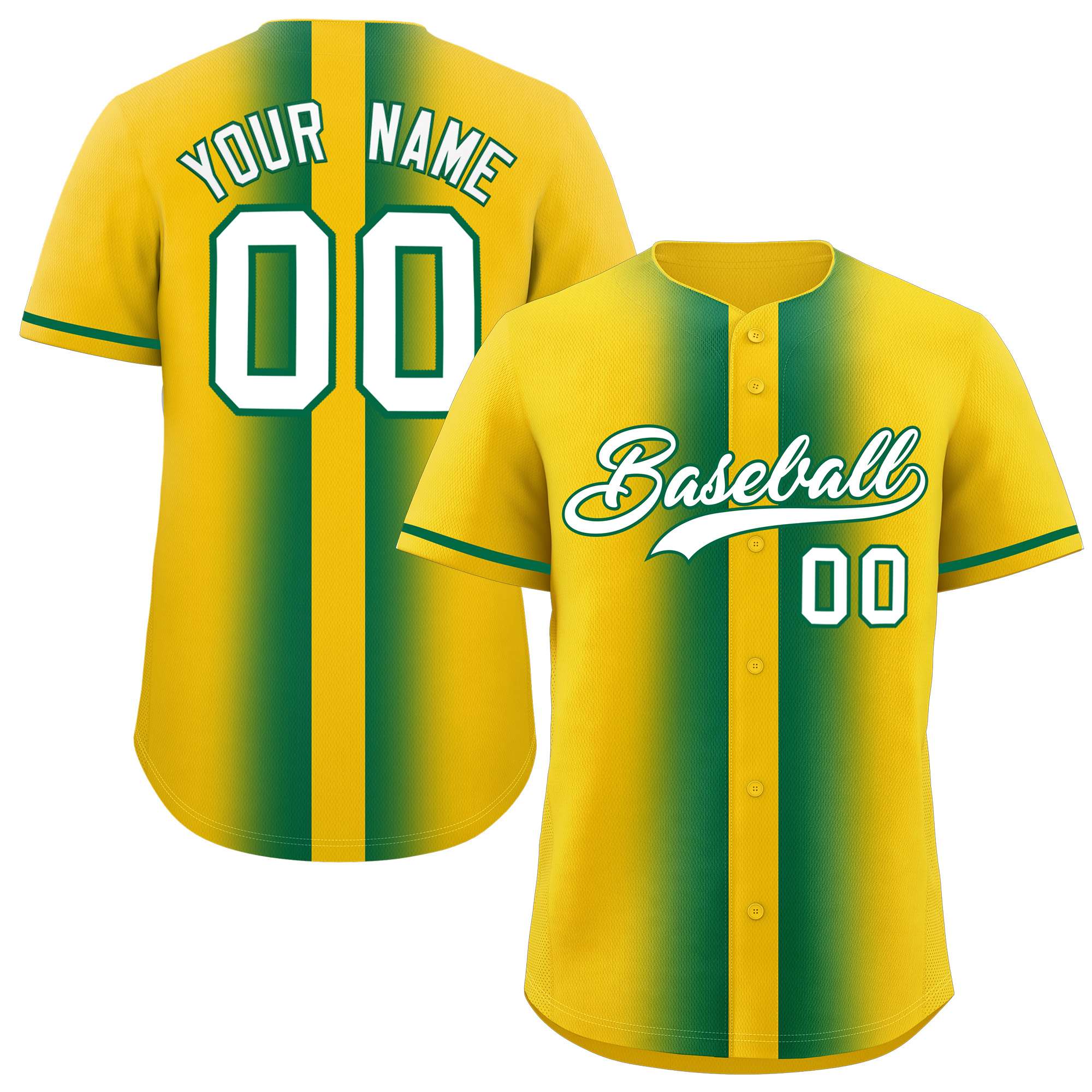 Custom Gold Kelly Green Lapel Gradient Fashion Authentic Baseball Jersey