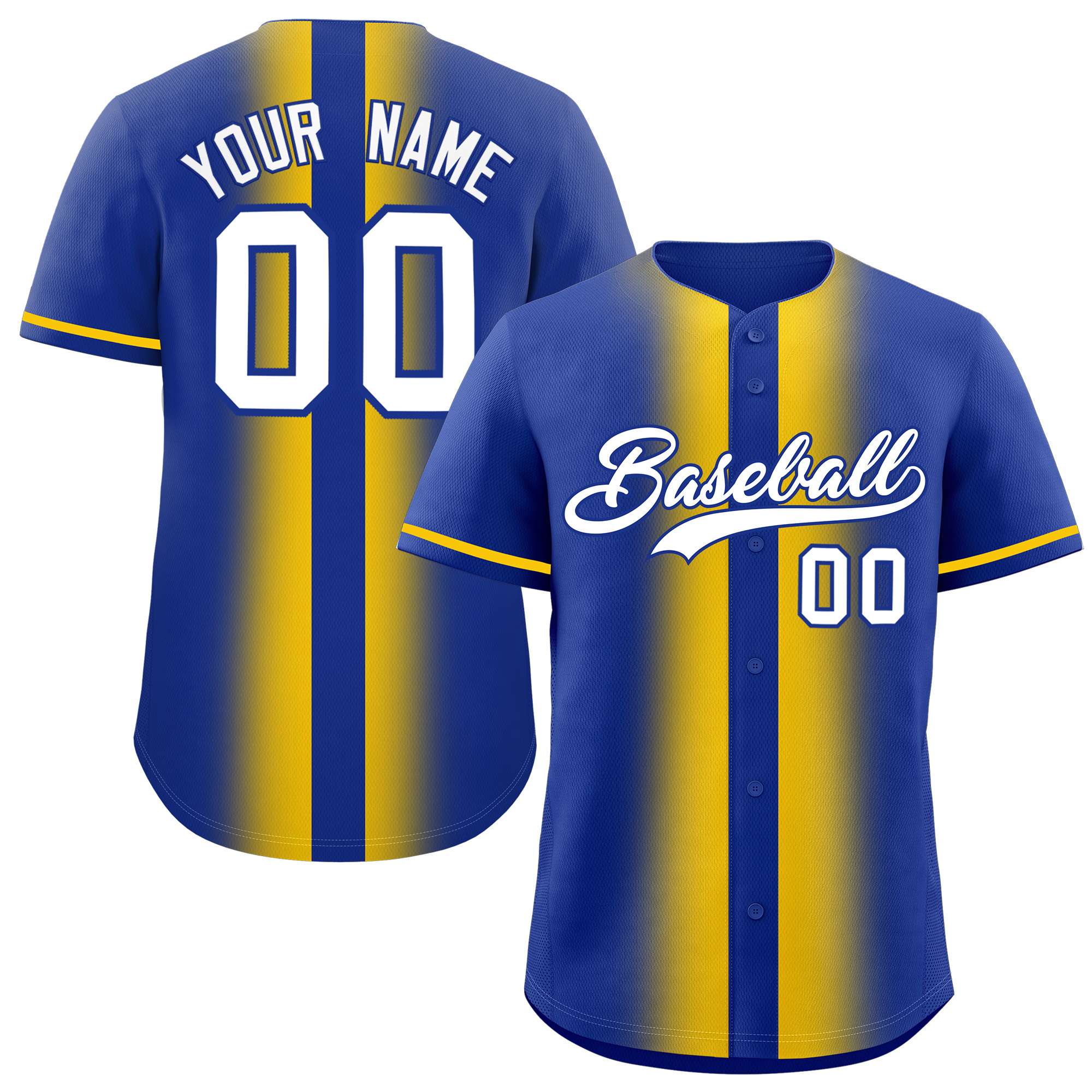 Custom Royal Gold Lapel Gradient Fashion Authentic Baseball Jersey