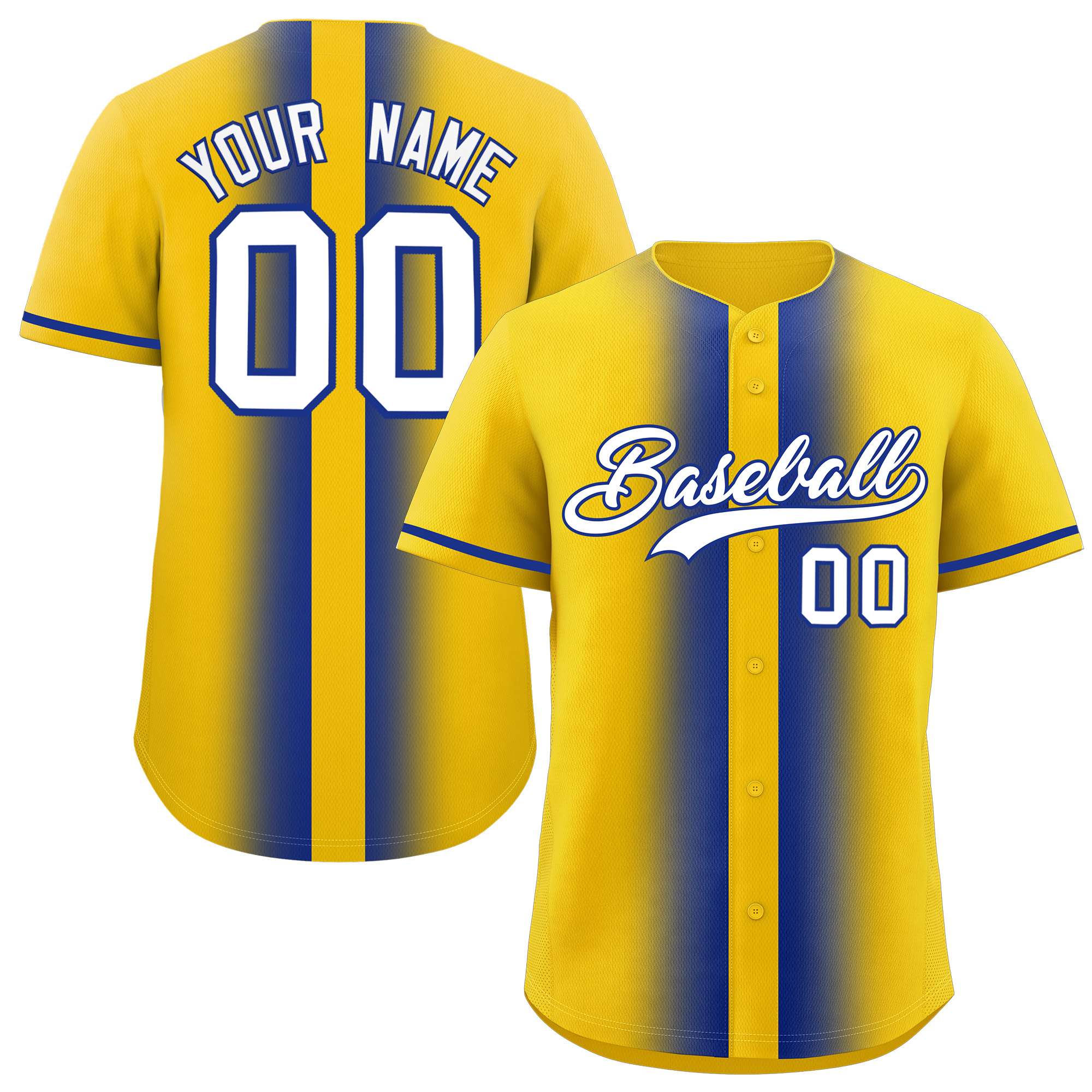 Custom Gold Royal Lapel Gradient Fashion Authentic Baseball Jersey