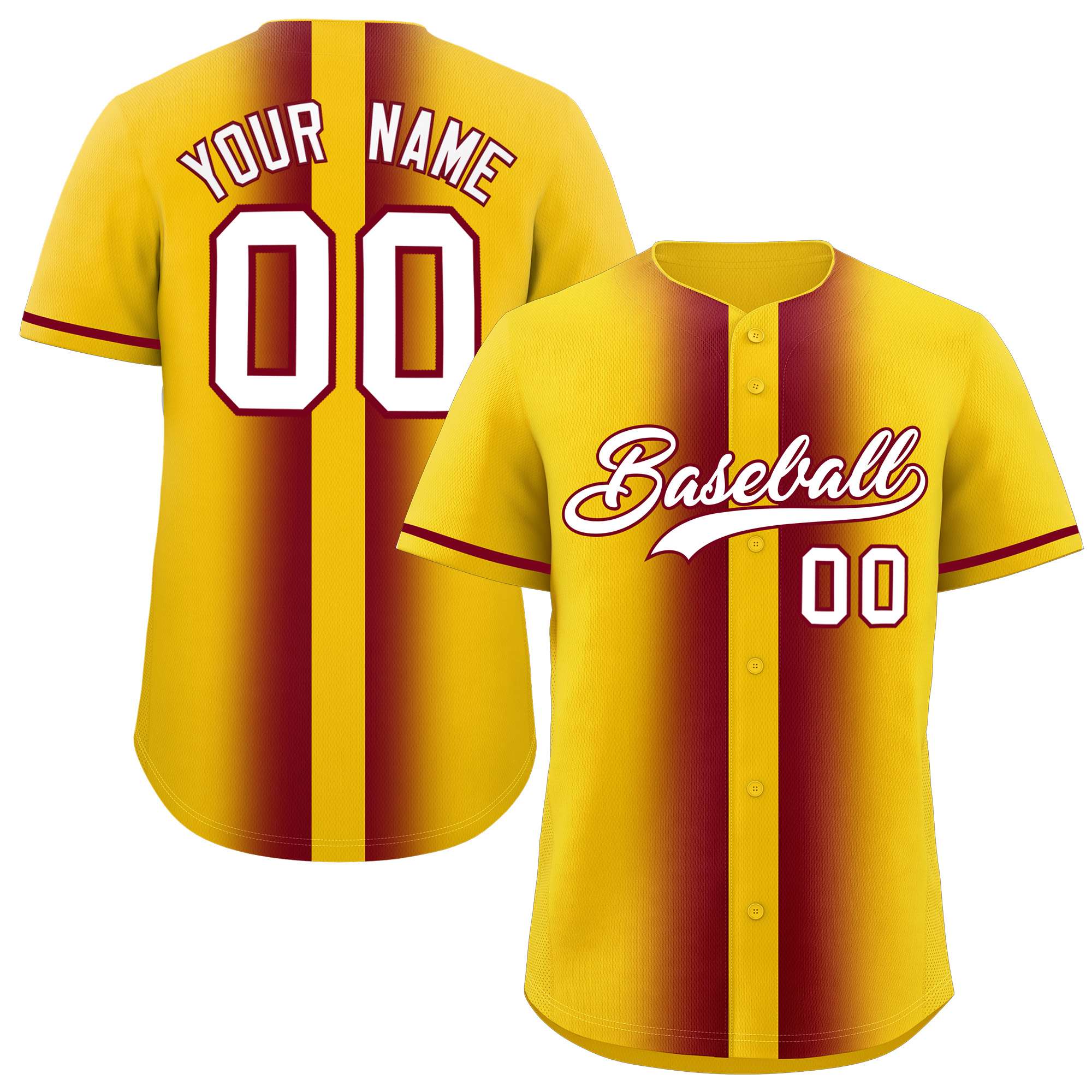 Custom Gold Crimson Lapel Gradient Fashion Authentic Baseball Jersey