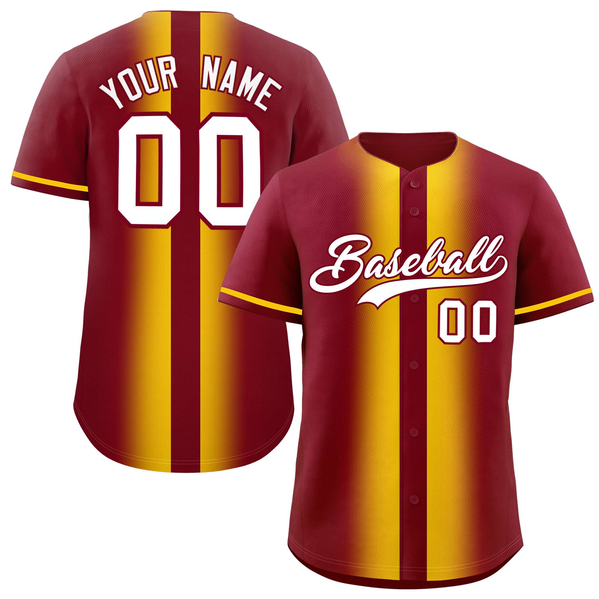 Custom Crimson Gold Lapel Gradient Fashion Authentic Baseball Jersey