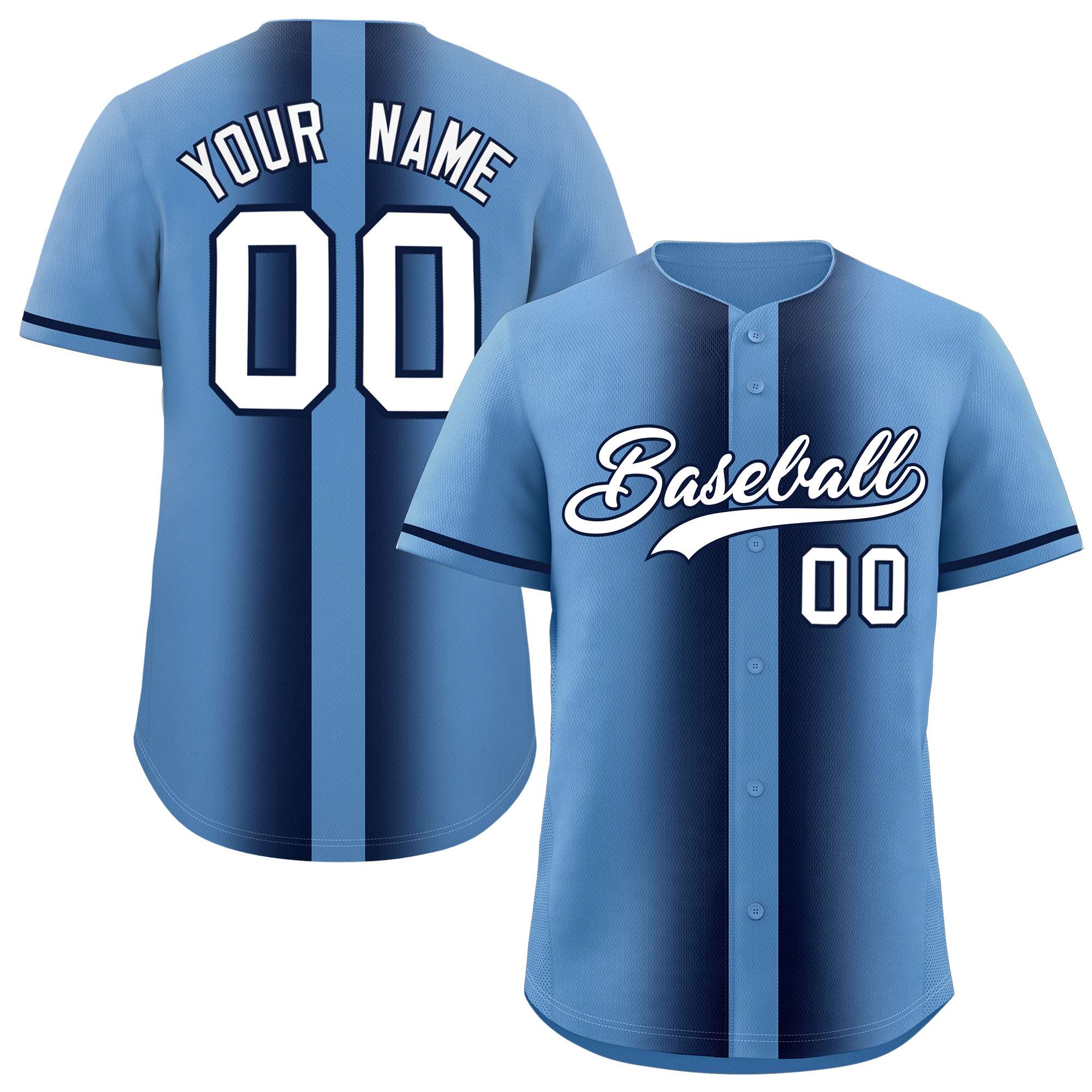 Custom Light Blue Navy Lapel Gradient Fashion Authentic Baseball Jersey