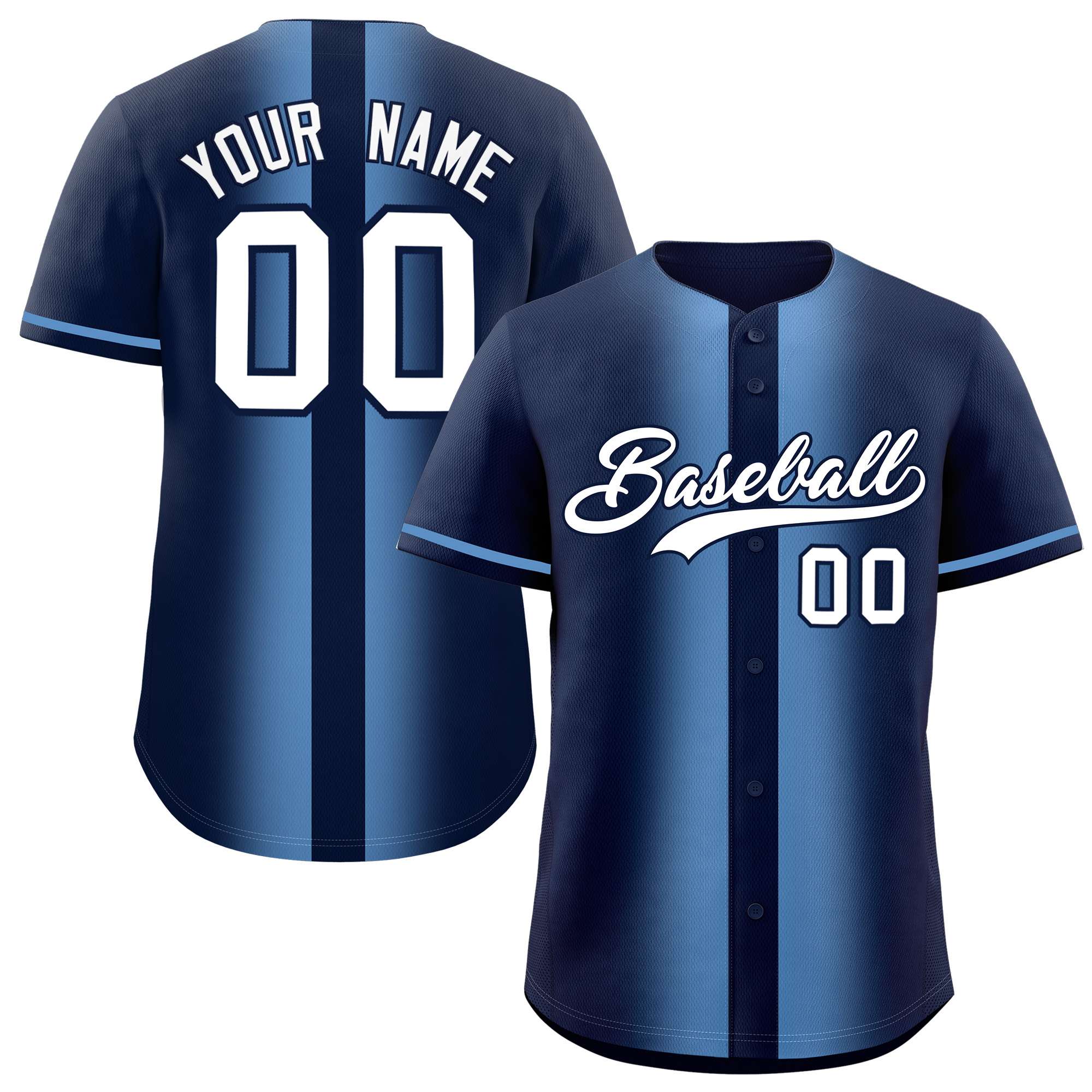 Custom Navy Light Blue Lapel Gradient Fashion Authentic Baseball Jersey