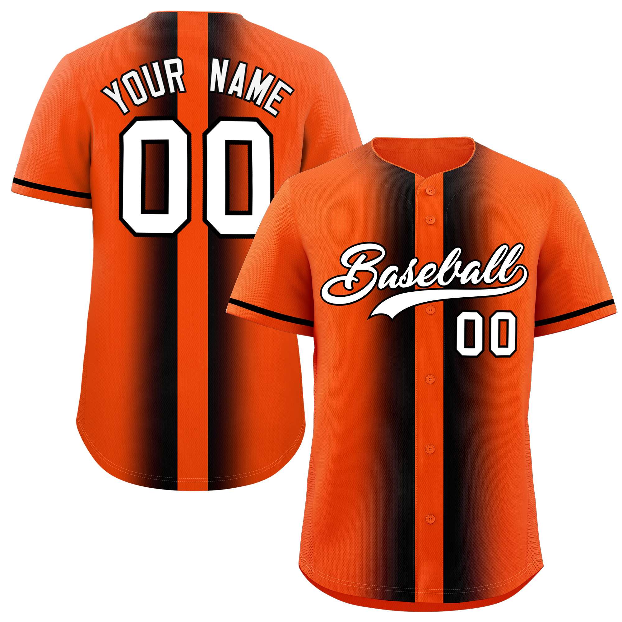 Custom Orange Black Lapel Gradient Fashion Authentic Baseball Jersey