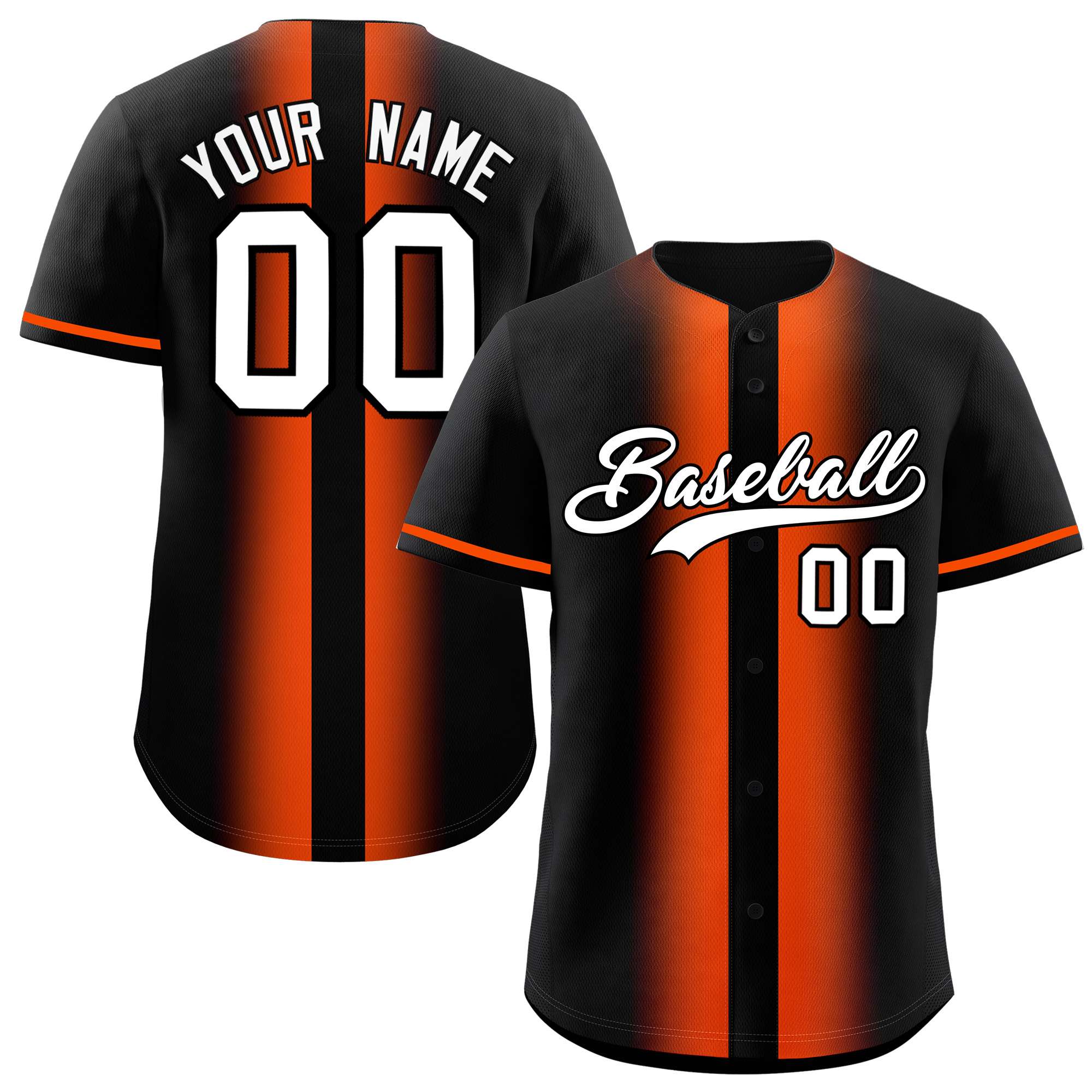 Custom Black Orange Lapel Gradient Fashion Authentic Baseball Jersey