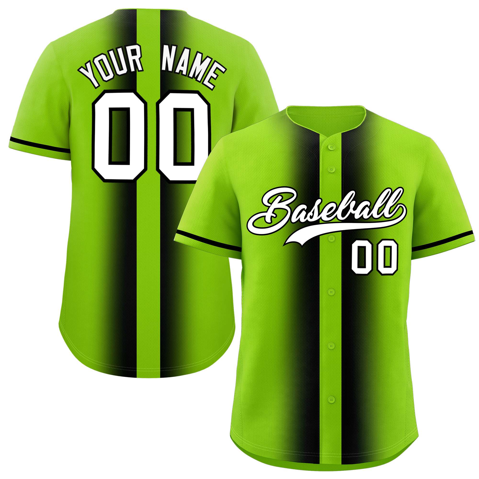 Custom Neon Green Black Lapel Gradient Fashion Authentic Baseball Jersey