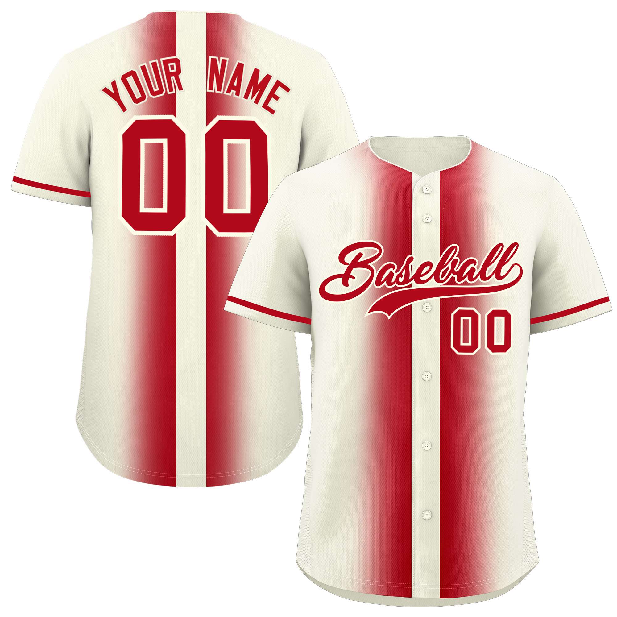 Custom Cream Red Lapel Gradient Fashion Authentic Baseball Jersey