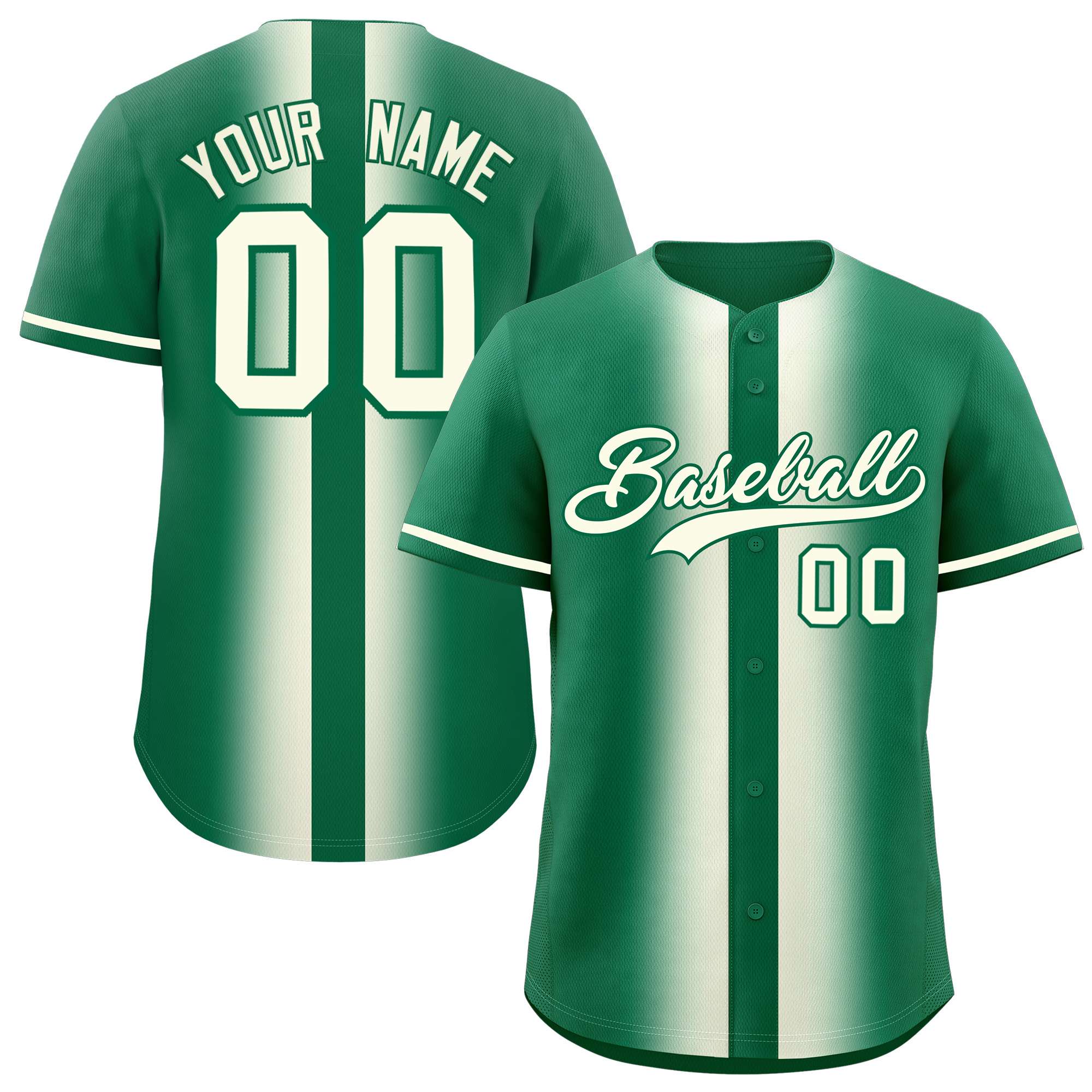 Custom Kelly Green Cream Lapel Gradient Fashion Authentic Baseball Jersey