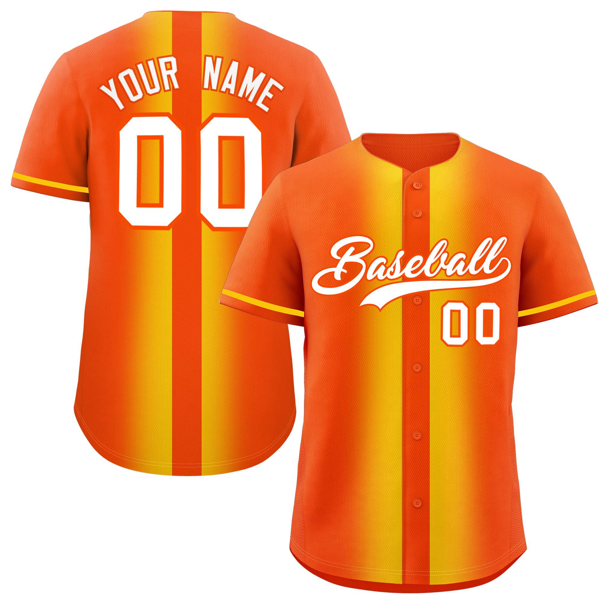 Custom Orange Gold Lapel Gradient Fashion Authentic Baseball Jersey