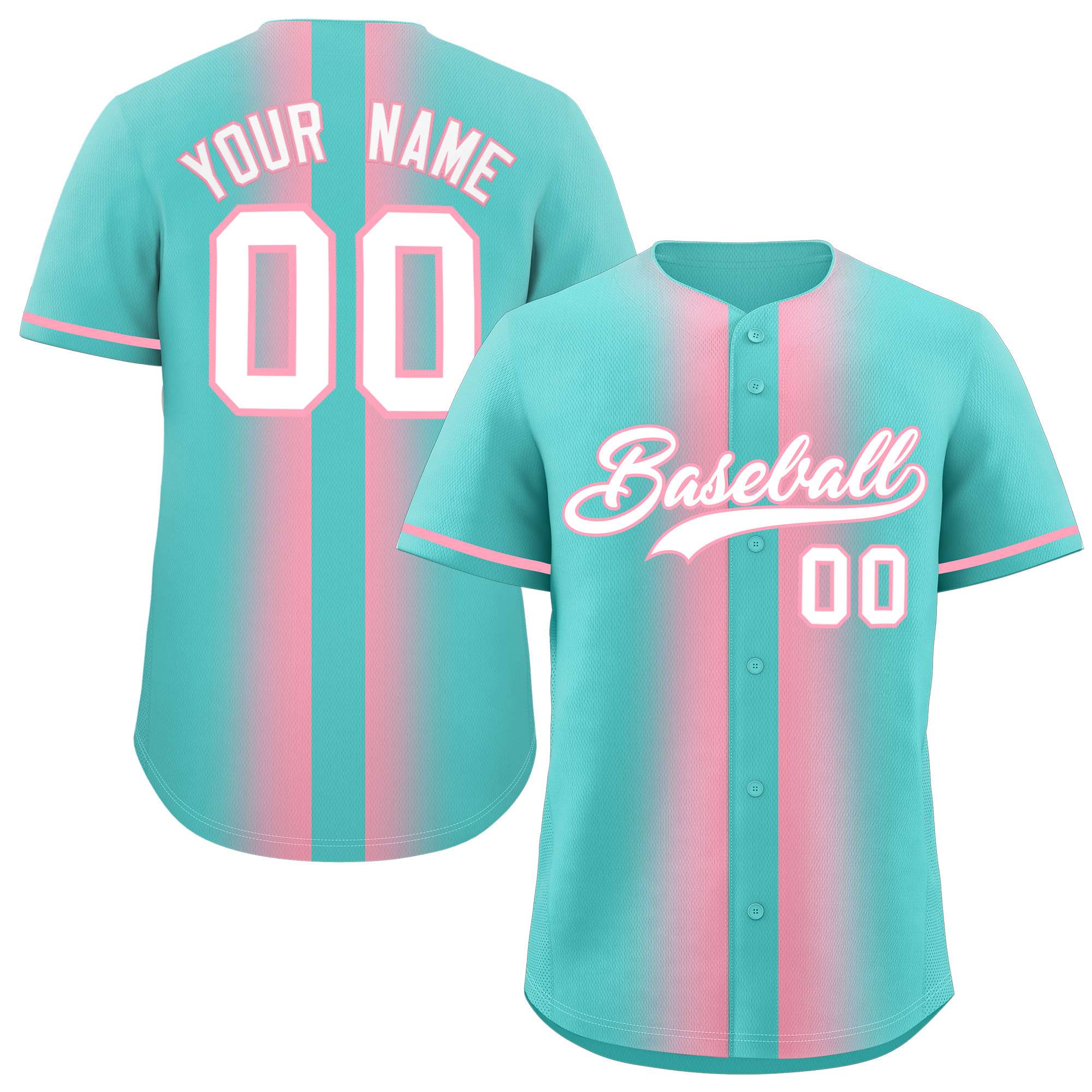 Custom Bright Green Light Pink Lapel Gradient Fashion Authentic Baseball Jersey