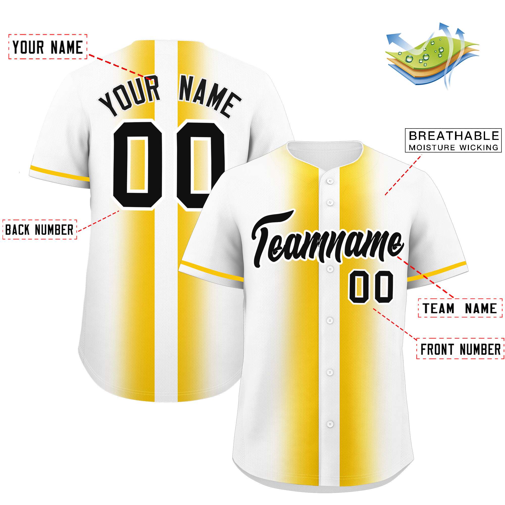 Custom White Gold Lapel Gradient Fashion Authentic Baseball Jersey