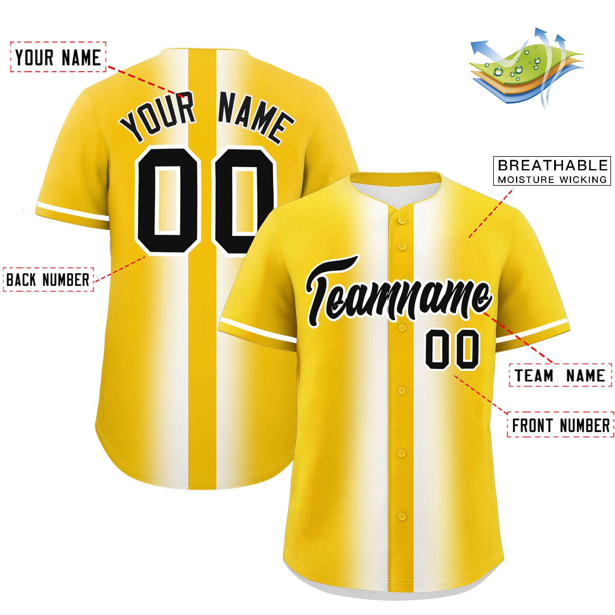 Custom Gold White Lapel Gradient Fashion Authentic Baseball Jersey