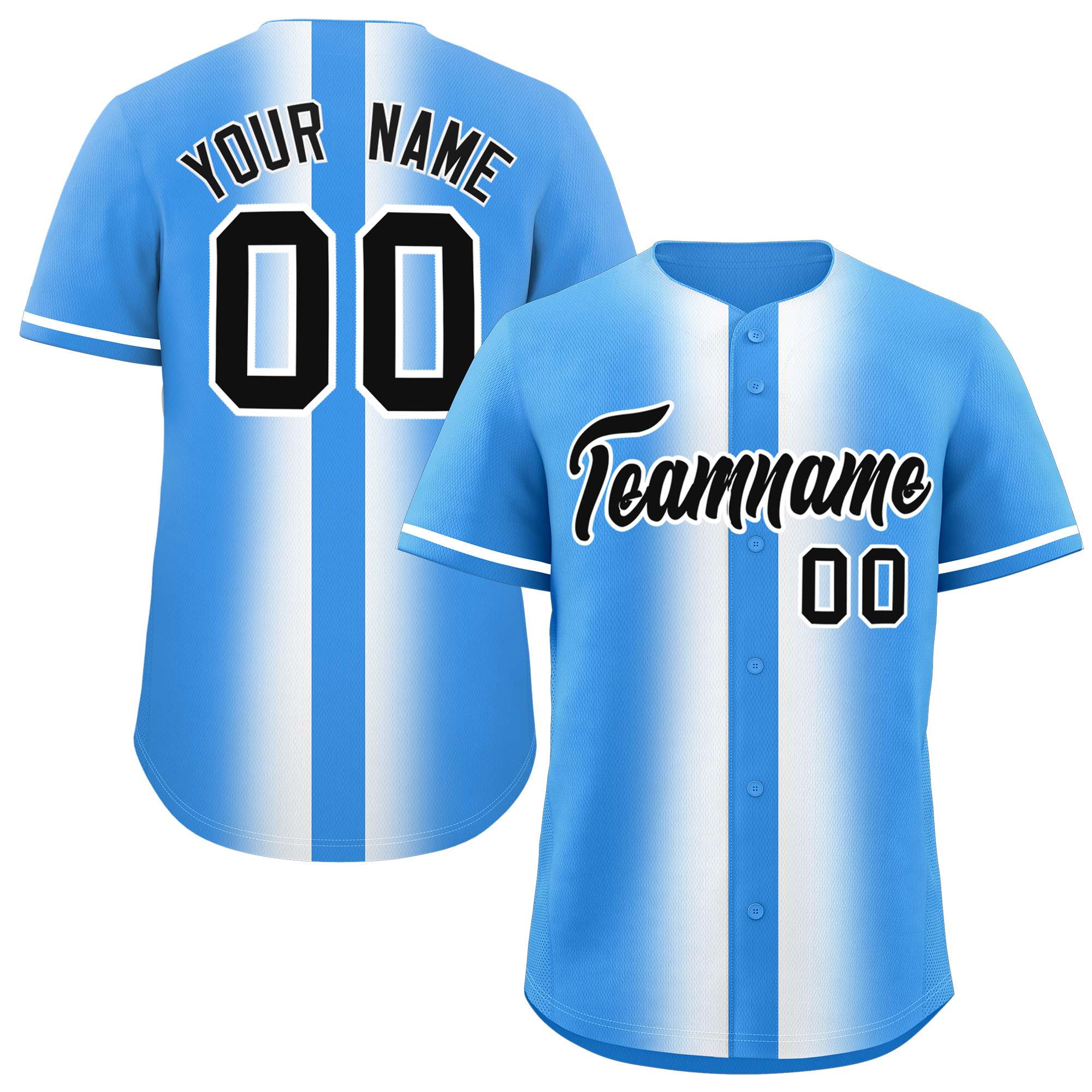 Custom Powder Blue White Lapel Gradient Fashion Authentic Baseball Jersey