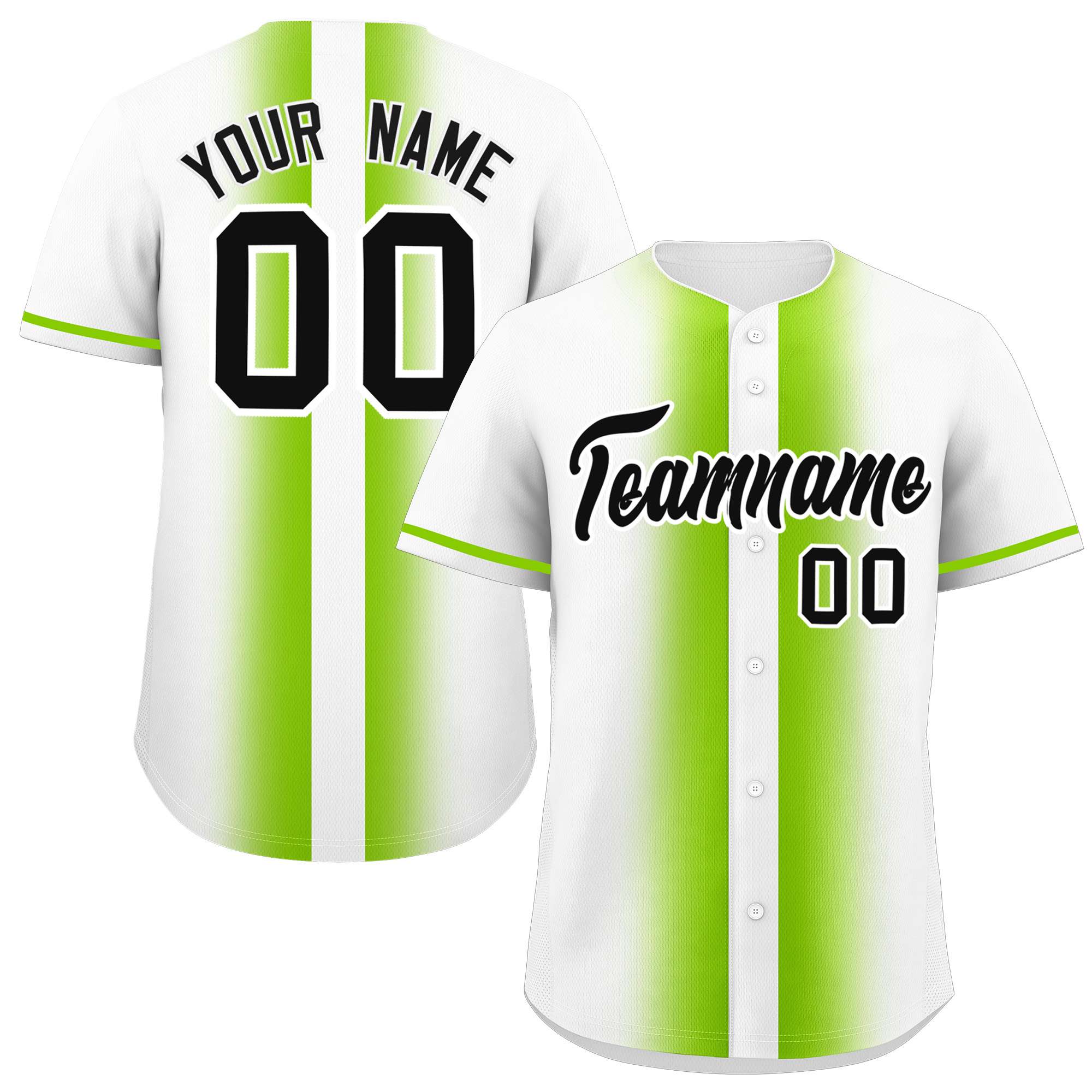 Custom White Neon Green Lapel Gradient Fashion Authentic Baseball Jersey