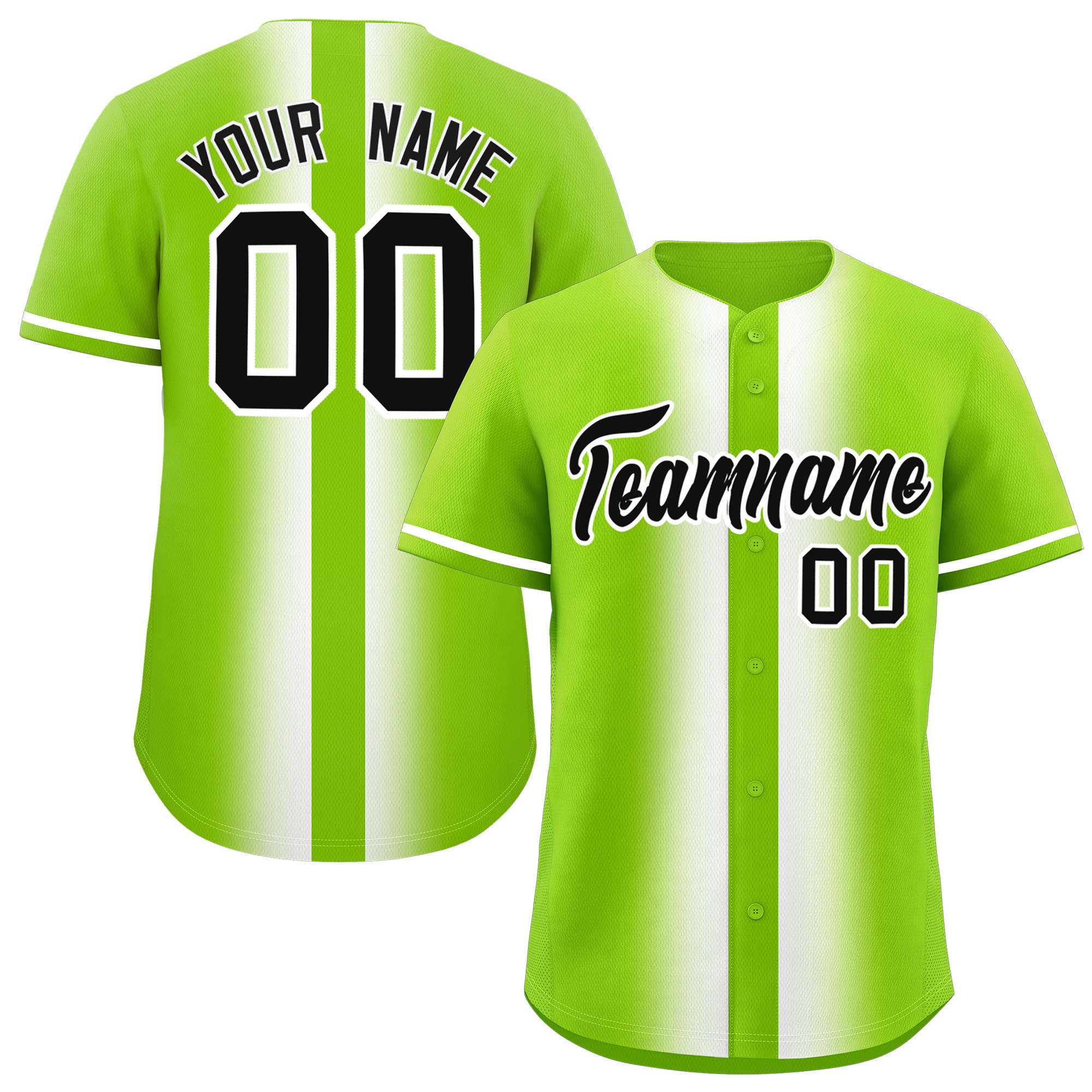 Custom Neon Green White Lapel Gradient Fashion Authentic Baseball Jersey