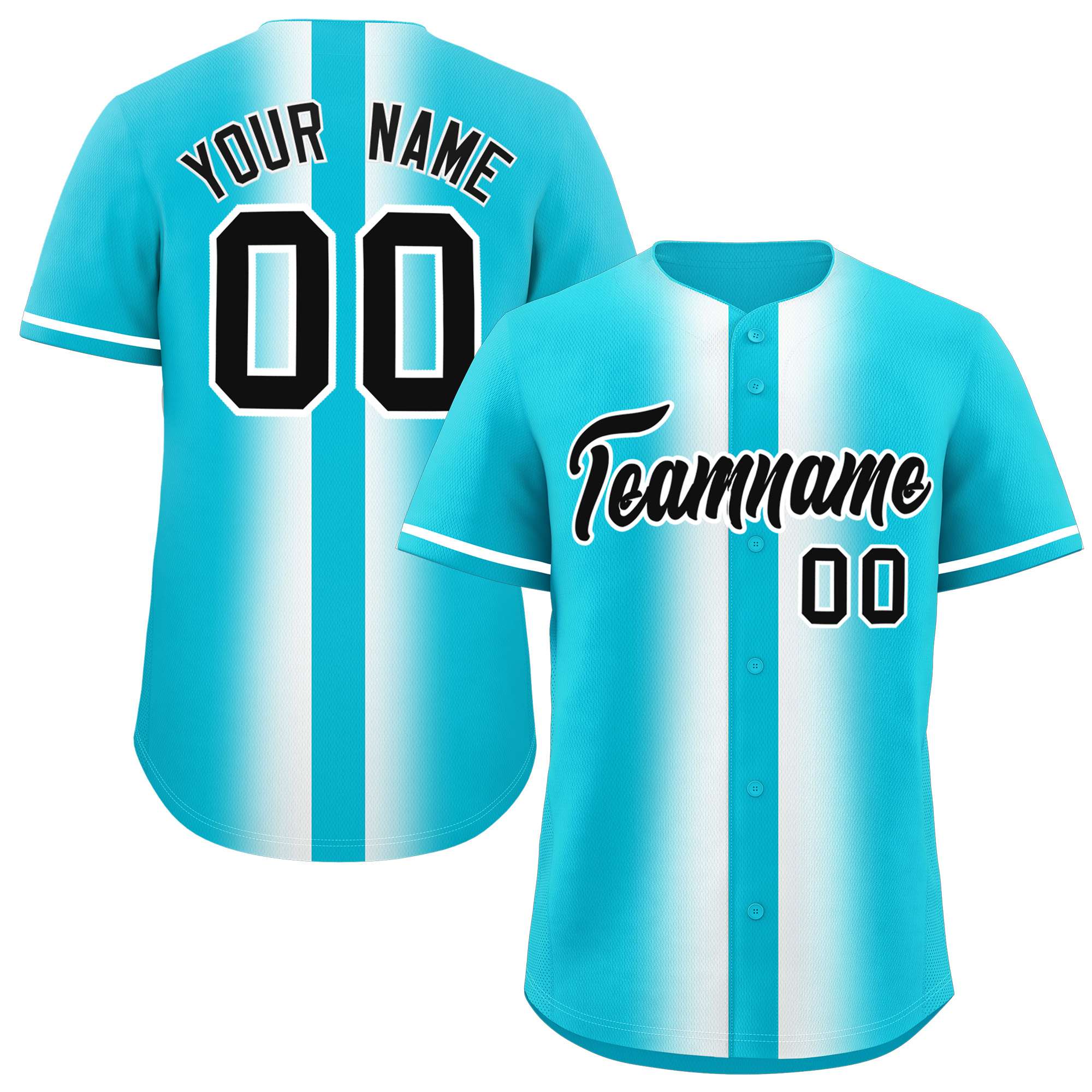 Custom Sky Blue White Lapel Gradient Fashion Authentic Baseball Jersey