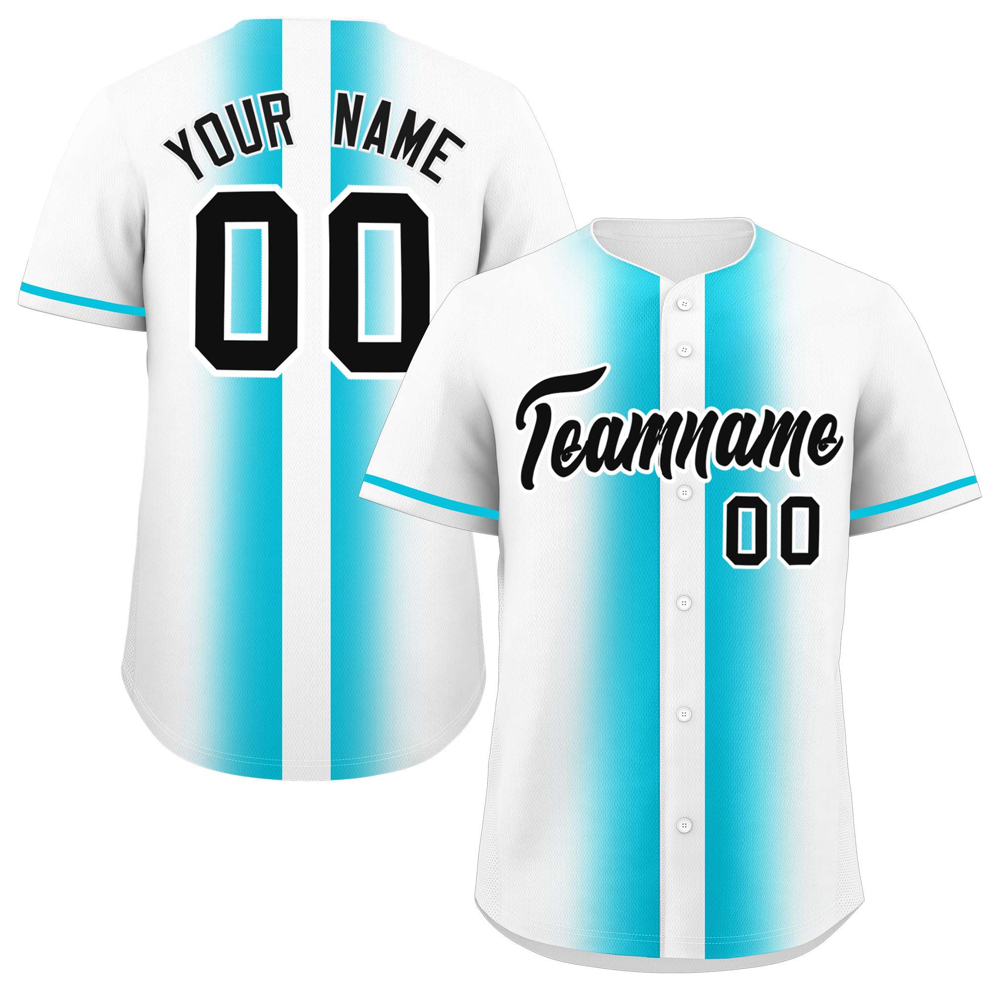 Custom White Sky Blue Lapel Gradient Fashion Authentic Baseball Jersey