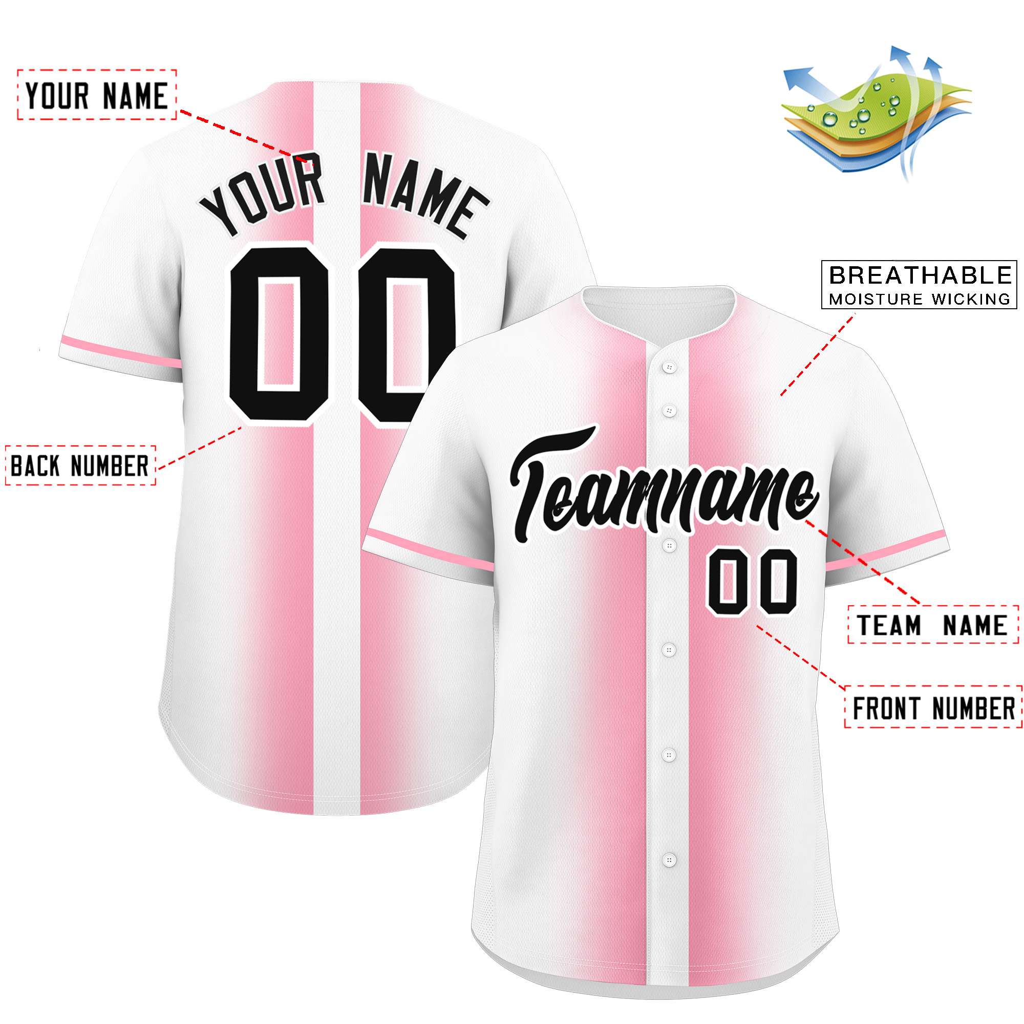 Custom White Light Pink Lapel Gradient Fashion Authentic Baseball Jersey