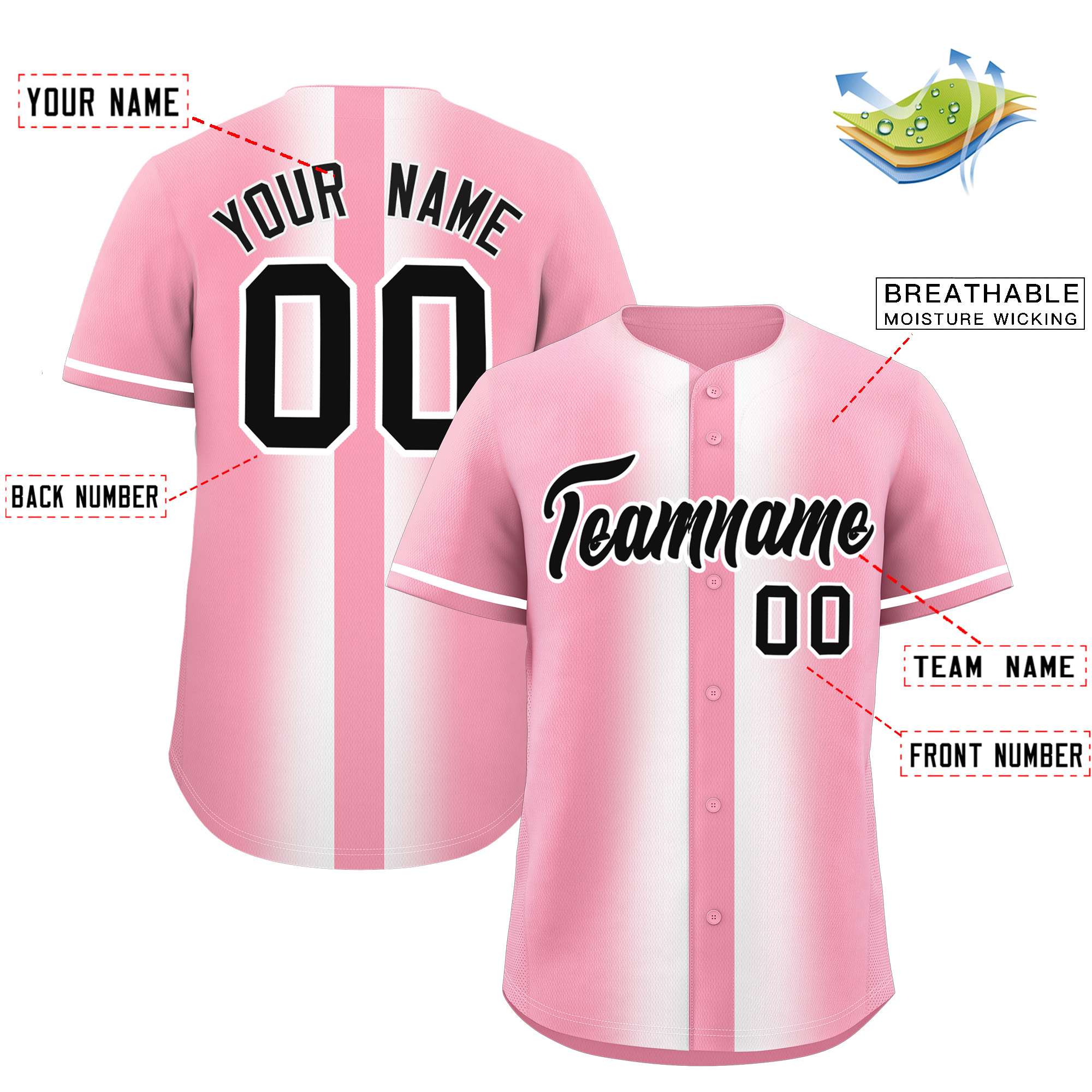 Custom Light Pink White Lapel Gradient Fashion Authentic Baseball Jersey