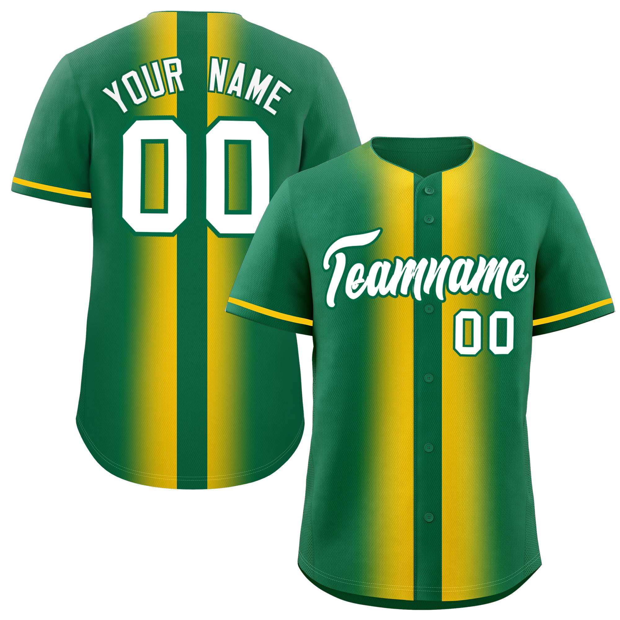 Custom Kelly Green Gold Lapel Gradient Fashion Authentic Baseball Jersey