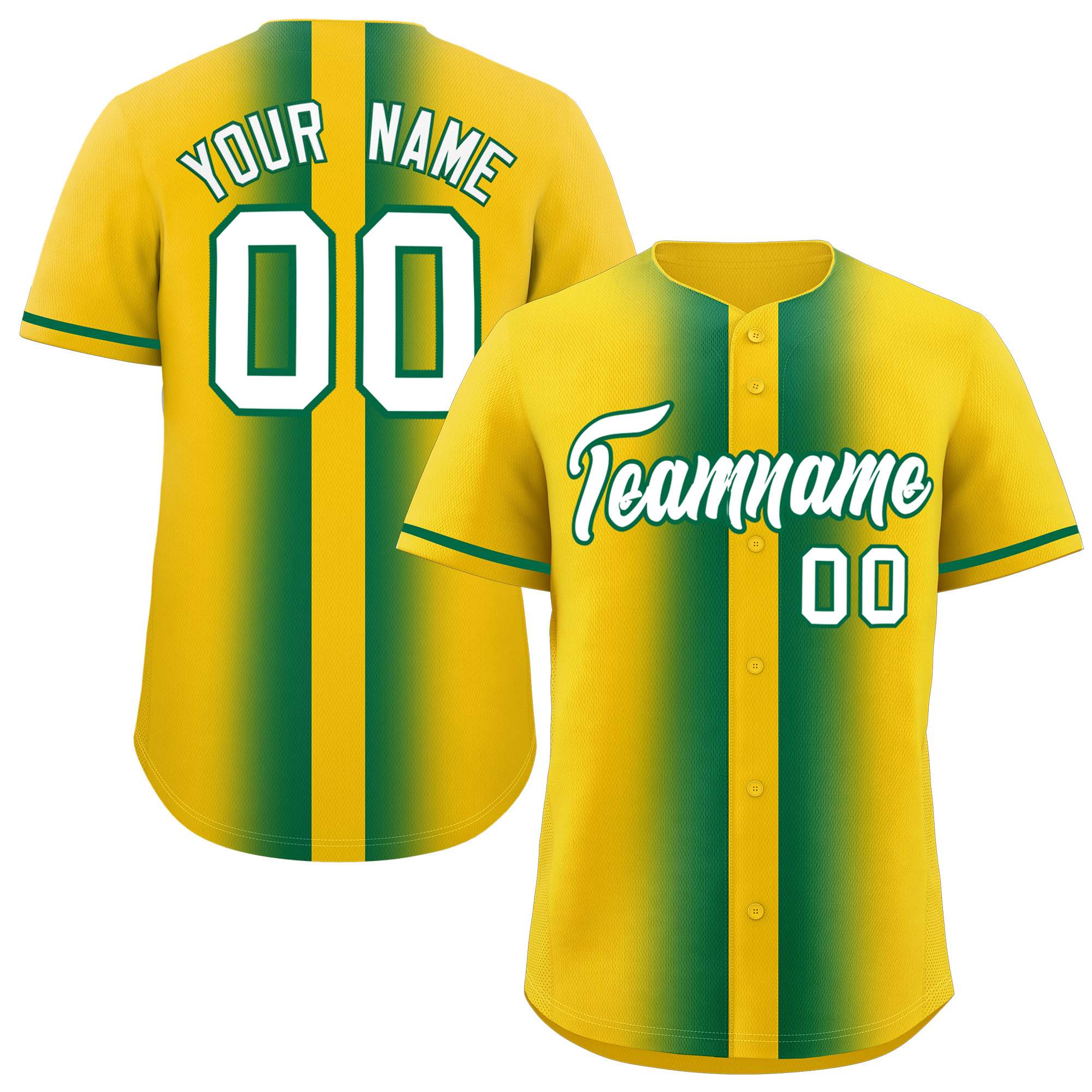 Custom Gold Kelly Green Lapel Gradient Fashion Authentic Baseball Jersey