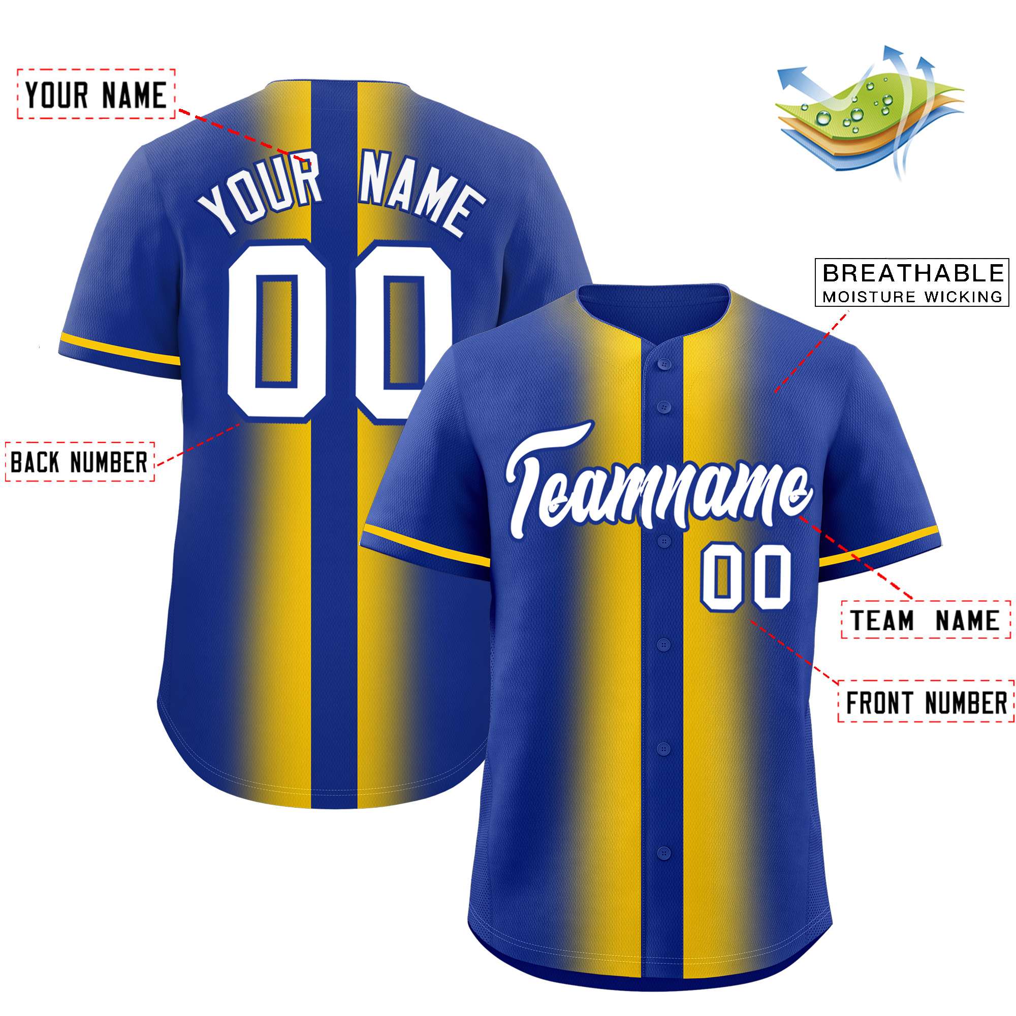 Custom Royal Gold Lapel Gradient Fashion Authentic Baseball Jersey