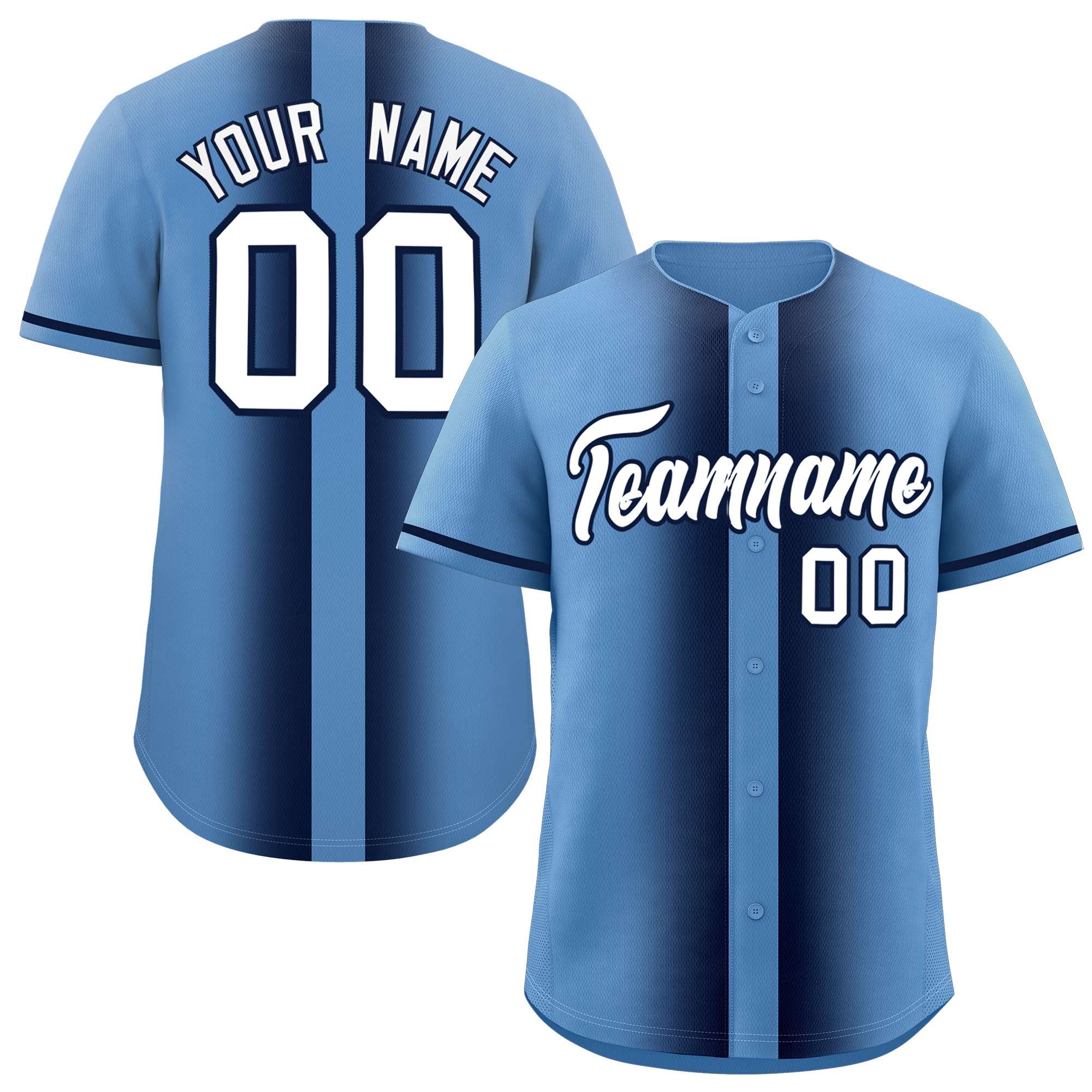 Custom Light Blue Navy Lapel Gradient Fashion Authentic Baseball Jersey