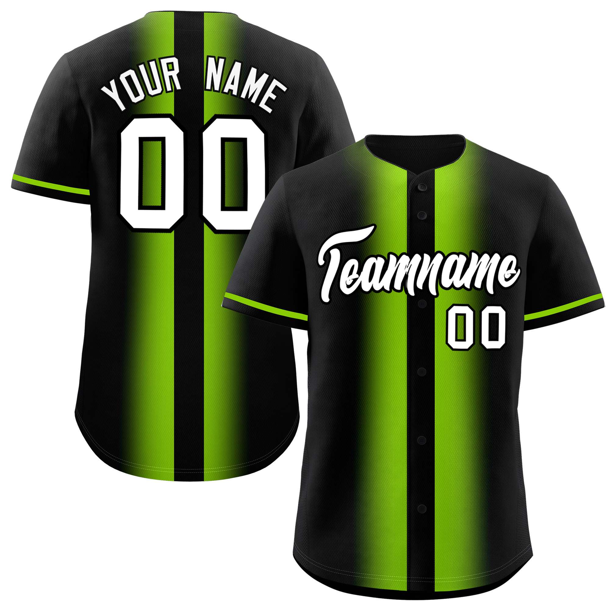 Custom Black Neon Green Lapel Gradient Fashion Authentic Baseball Jersey