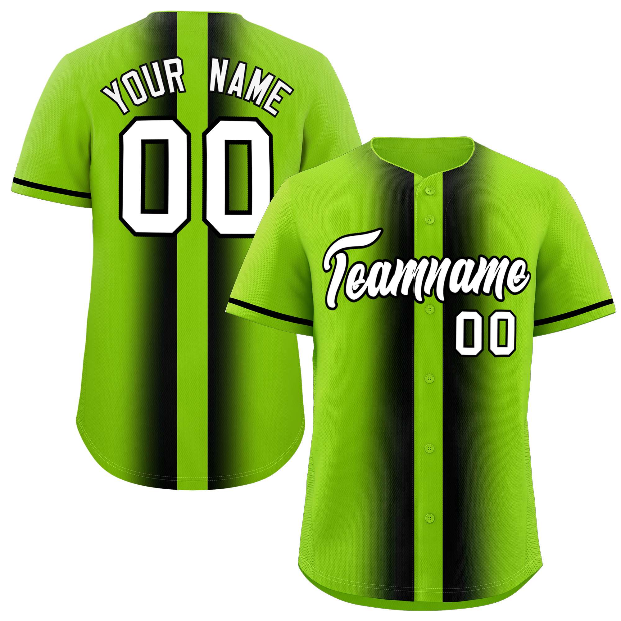 Custom Neon Green Black Lapel Gradient Fashion Authentic Baseball Jersey