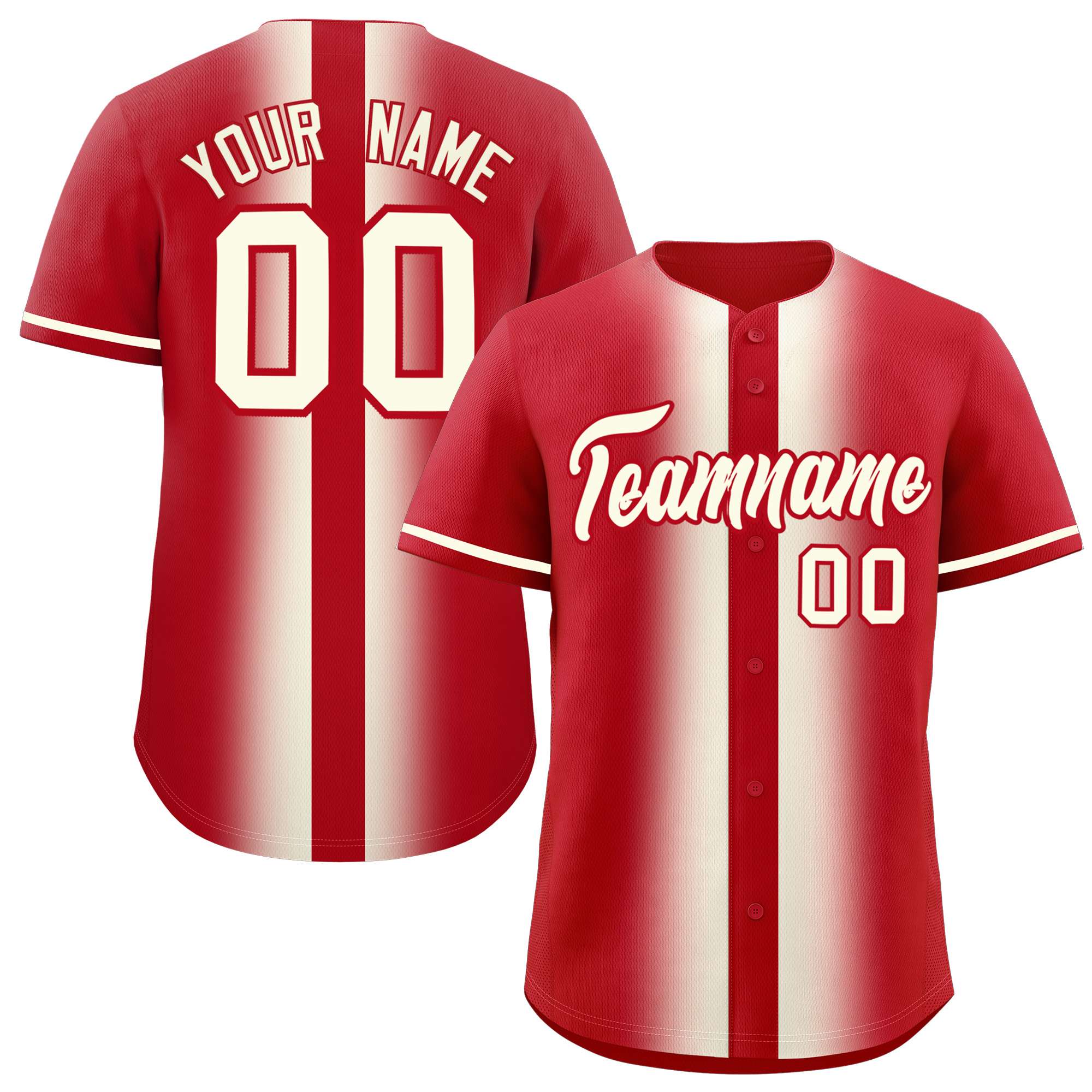 Custom Red Cream Lapel Gradient Fashion Authentic Baseball Jersey